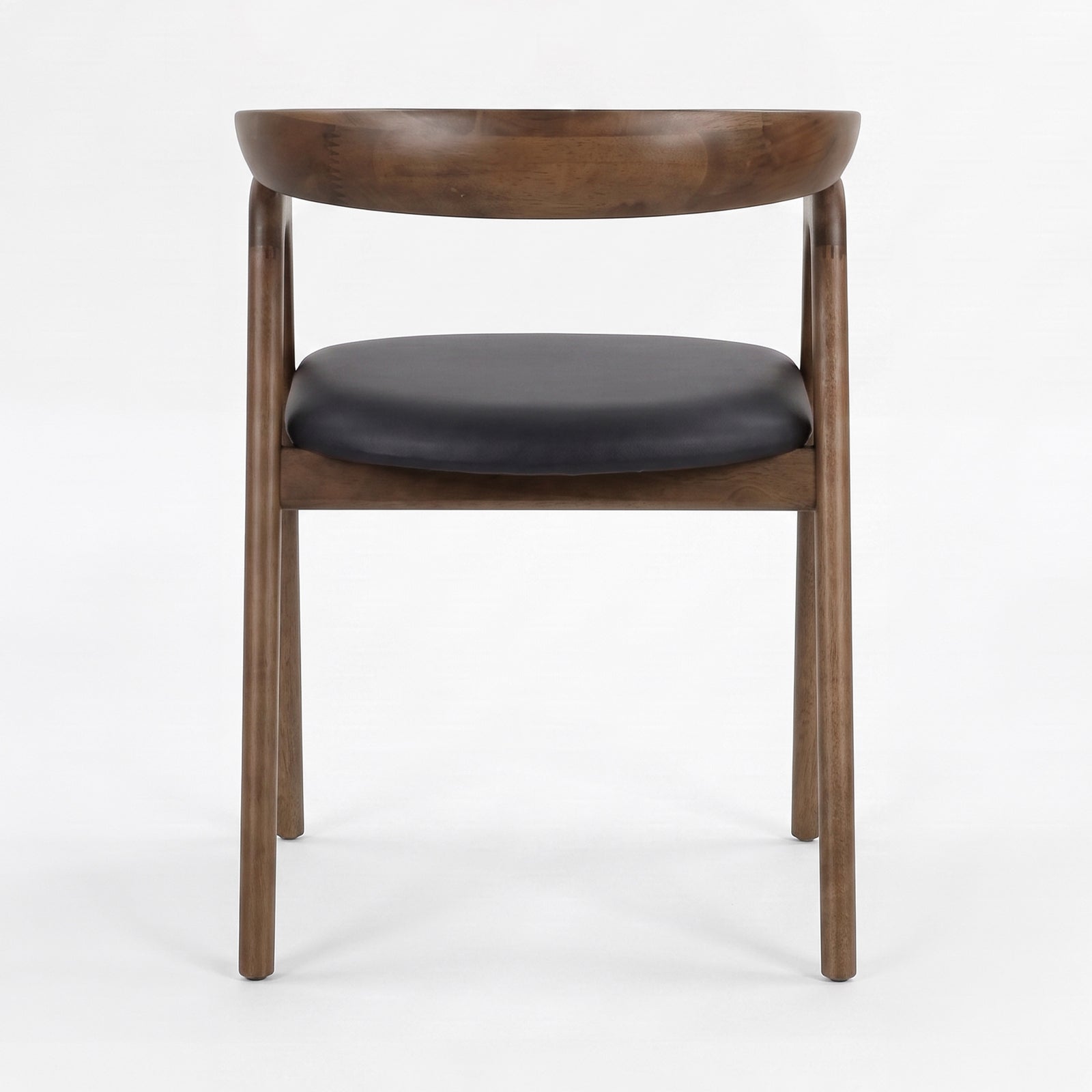 Chaise Hawa en bois d'hévéa marron et cuir synthétique noir, vue de dos - Maison Pavane