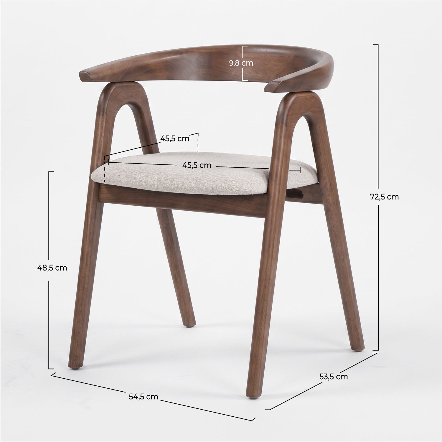 Dimensions de la chaise Hawa en bois d'hévéa marron et tissu beige - Maison Pavane