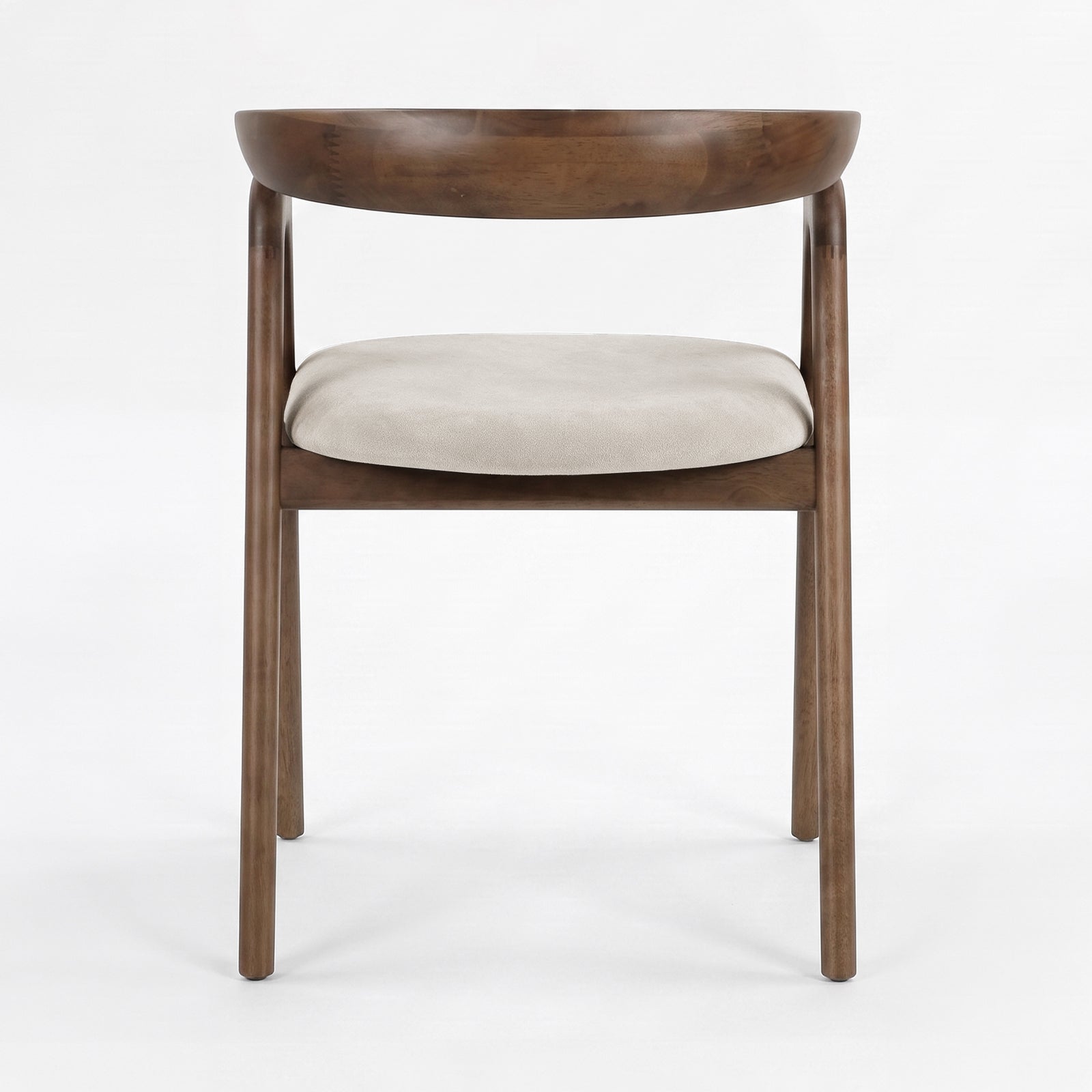 Chaise Hawa en bois d'hévéa marron et tissu beige, vue de dos - Maison Pavane