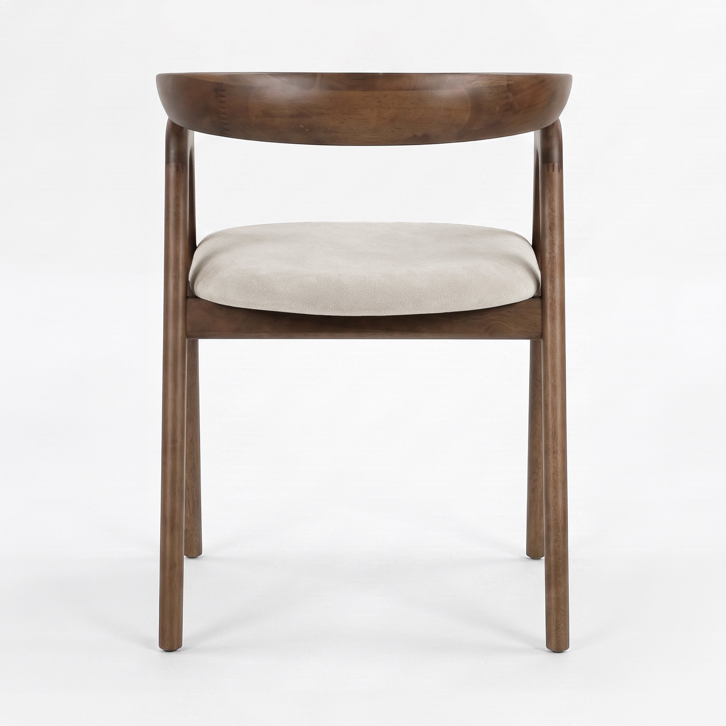 Chaise Hawa en bois d'hévéa marron et tissu beige, vue de dos - Maison Pavane
