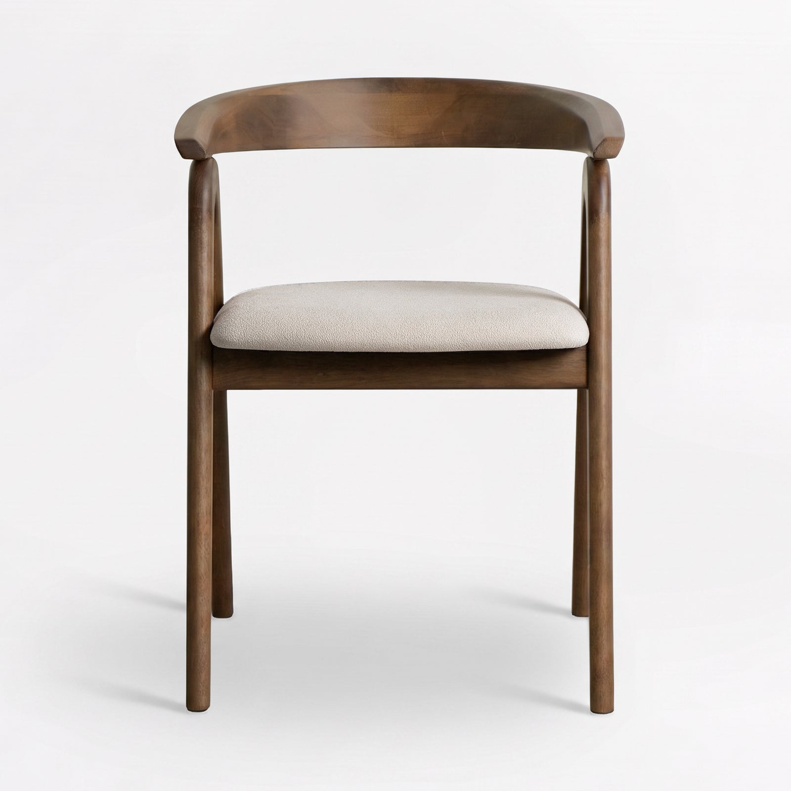 Chaise Hawa en bois d'hévéa marron et tissu beige, vue de face - Maison Pavane