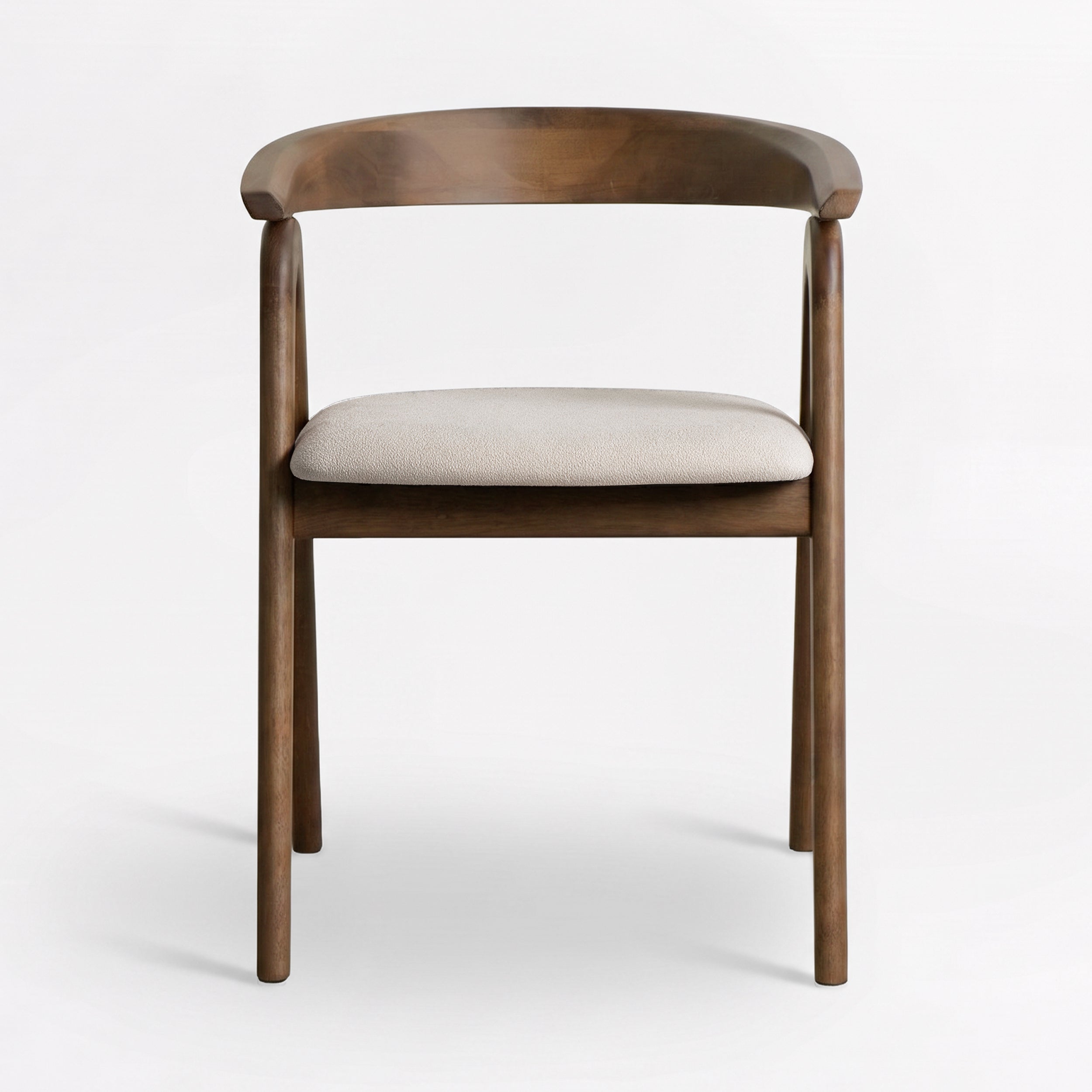 Chaise Hawa en bois d'hévéa marron et tissu beige, vue de face - Maison Pavane