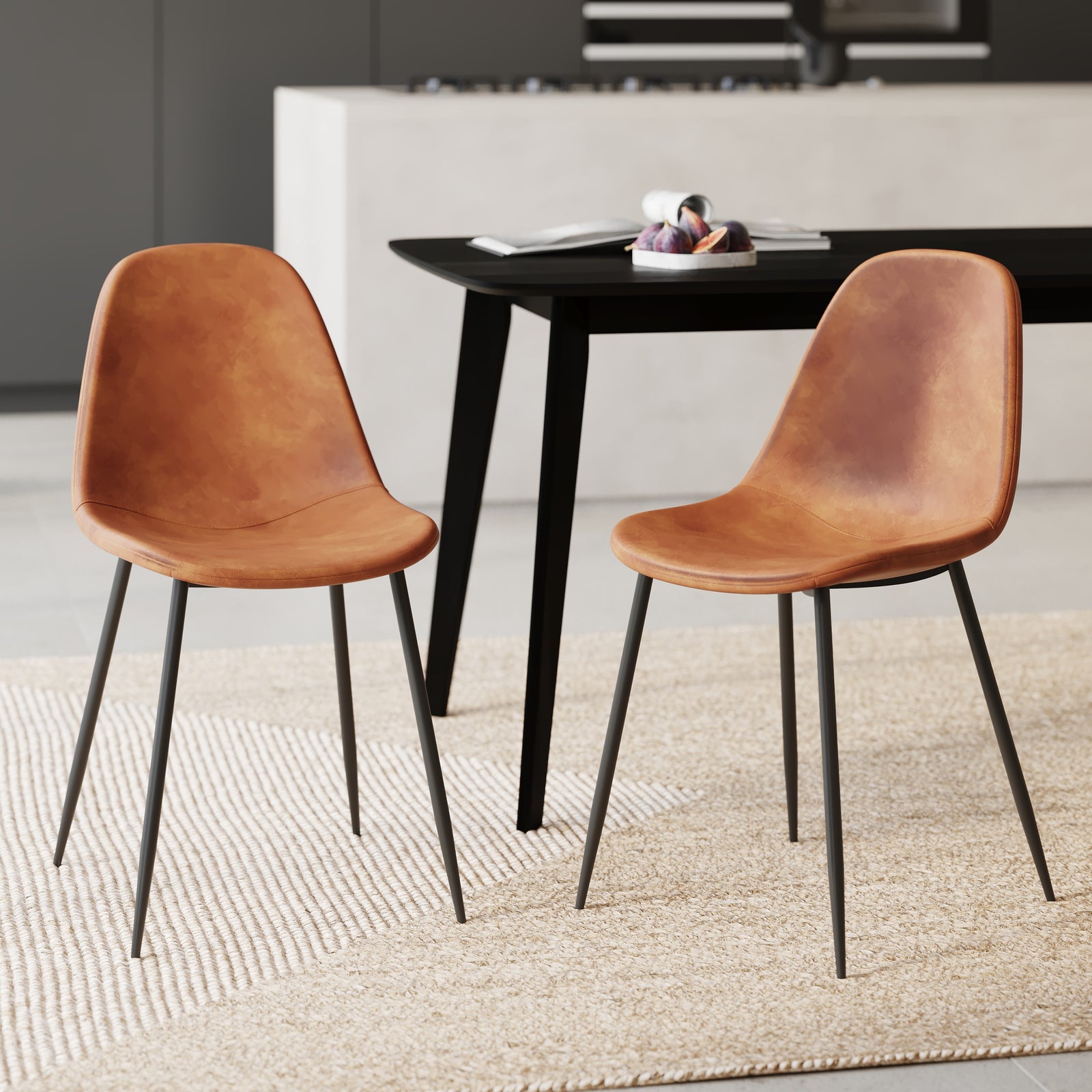 chaise henrik camel pieds noirs lot de 2 focus