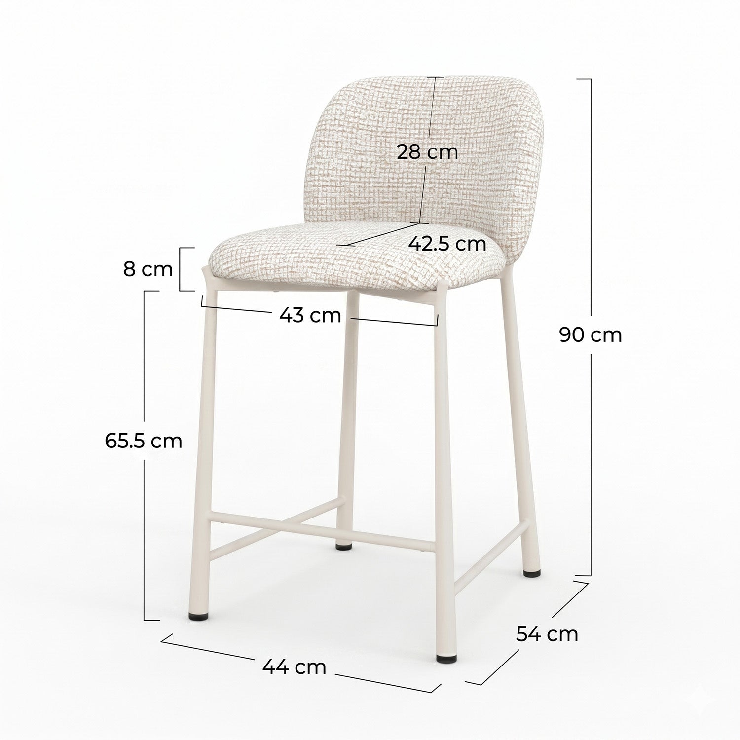 2er Set Barstühle aus Bento für Insel 65,5 cm aus strukturiertem Ecru-Stoff
