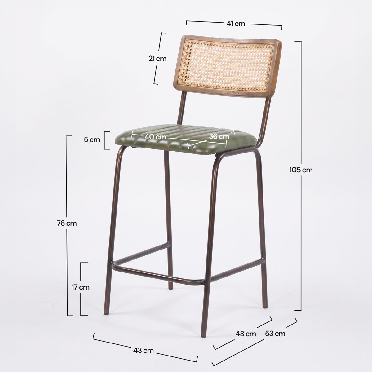 Lot de 2 chaises de bar Arsène 76 cm en cannage et cuir vert