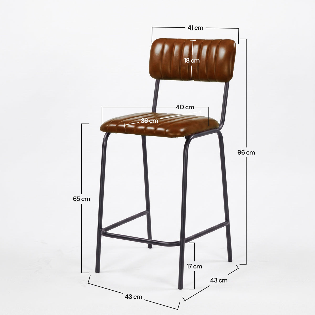 Dimensions de la chaise pour îlot central Arsène 65 cm en cuir de buffle marron - Maison Pavane