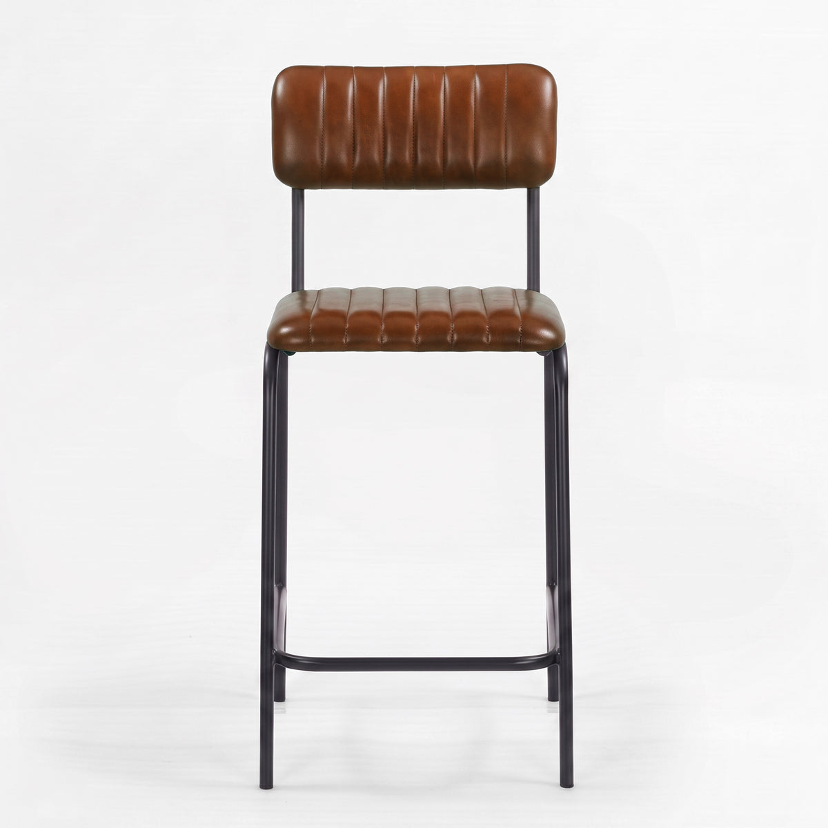Chaise pour îlot central Arsène 65 cm en cuir de buffle marron, vue de face - Maison Pavane