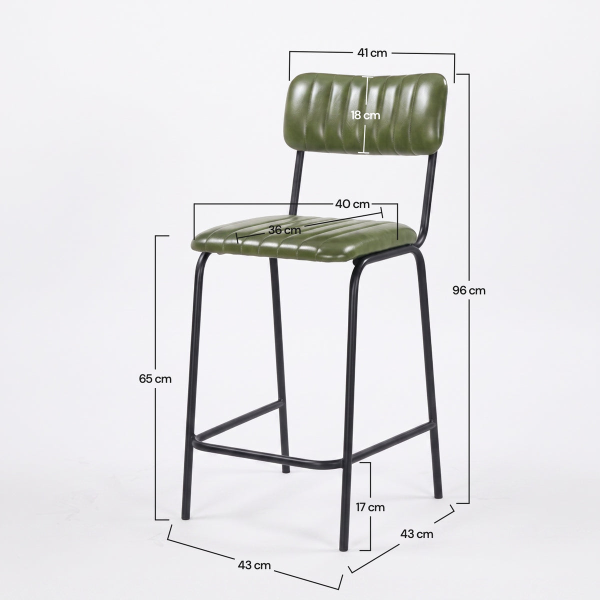 Dimensions de la chaise pour îlot central Arsène 65 cm en cuir de buffle vert - Maison Pavane