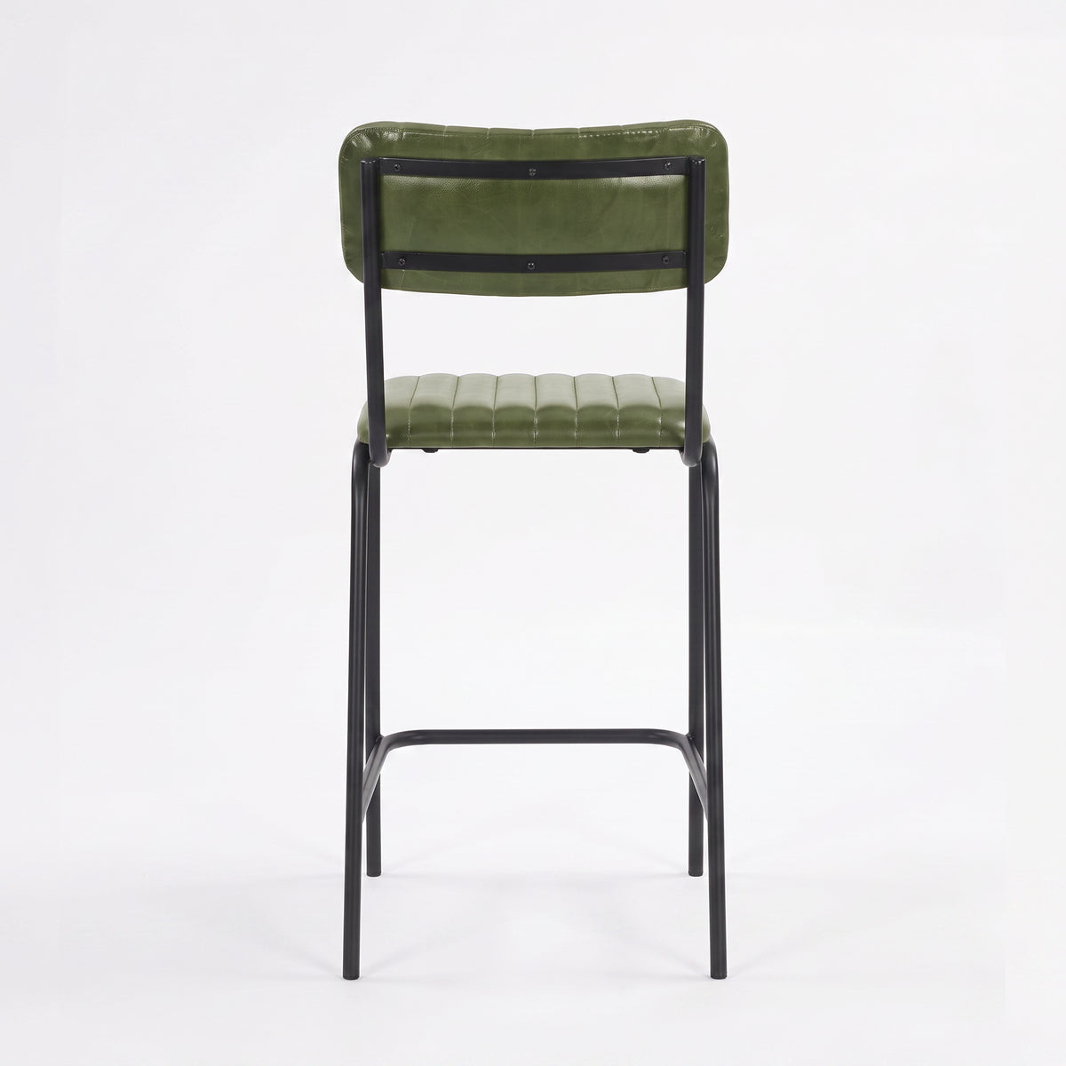 Chaise pour îlot central Arsène 65 cm en cuir de buffle vert, vue de dos - Maison Pavane