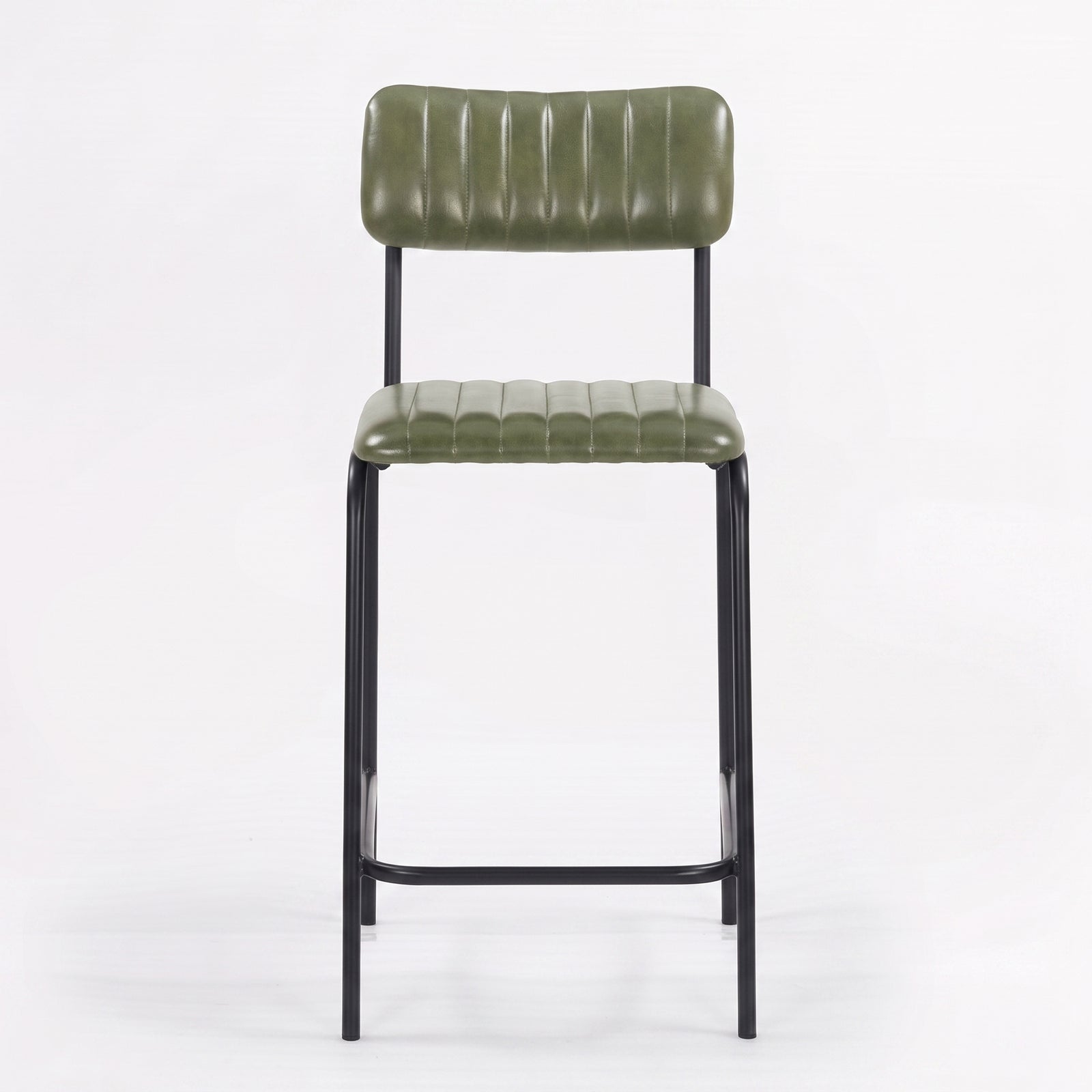 Chaise pour îlot central Arsène 65 cm en cuir de buffle vert, vue de face - Maison Pavane