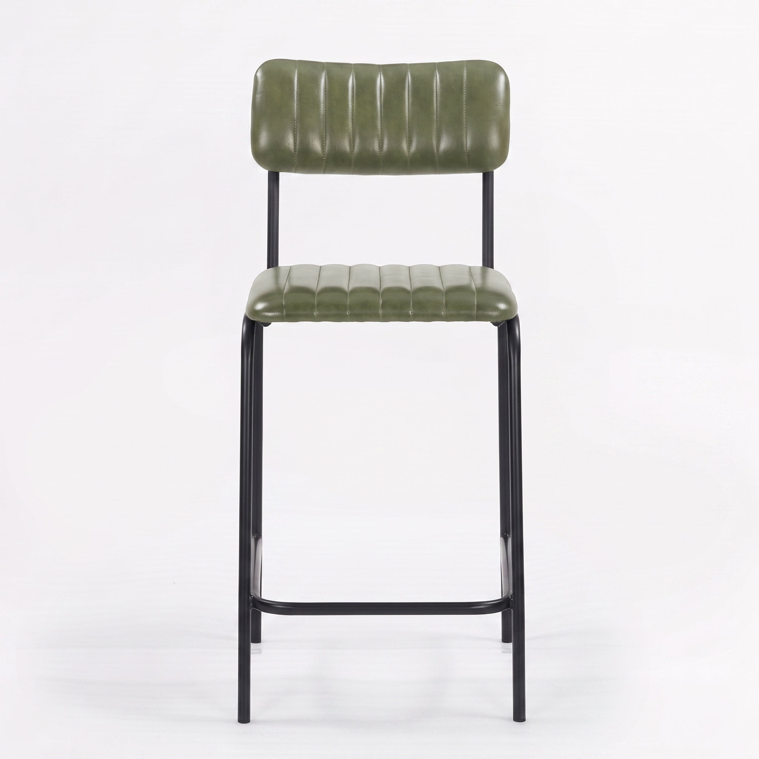 Chaise pour îlot central Arsène 65 cm en cuir de buffle vert, vue de face - Maison Pavane
