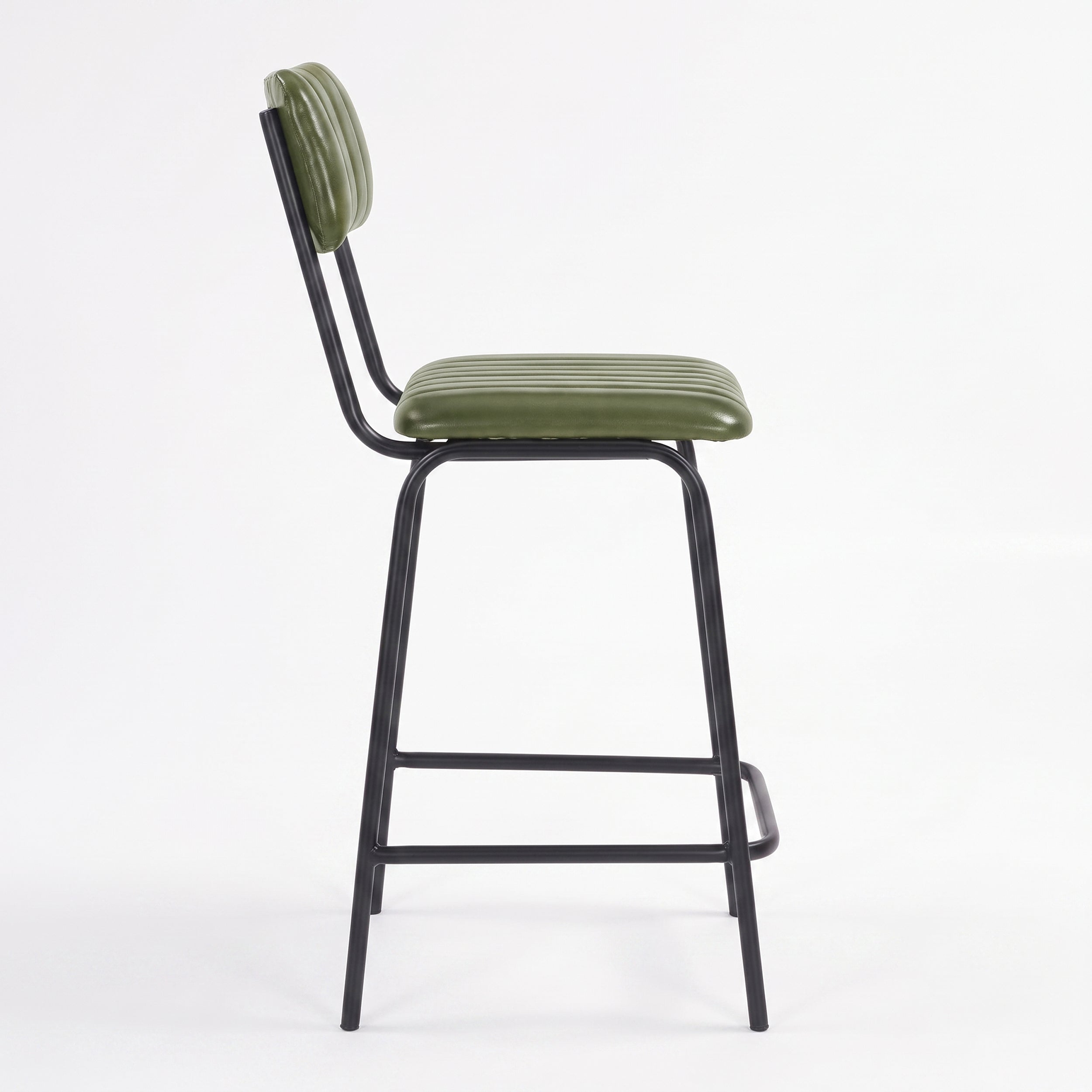 Chaise pour îlot central Arsène 65 cm en cuir de buffle vert, vue de profil - Maison Pavane