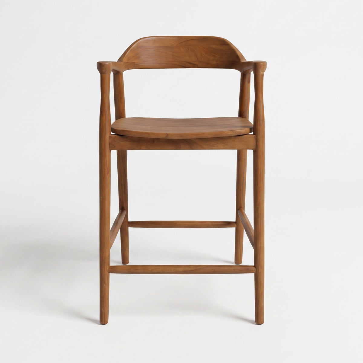 Chaise pour îlot central Céline en bois de teck massif 66,5 cm, vue de face - Maison Pavane