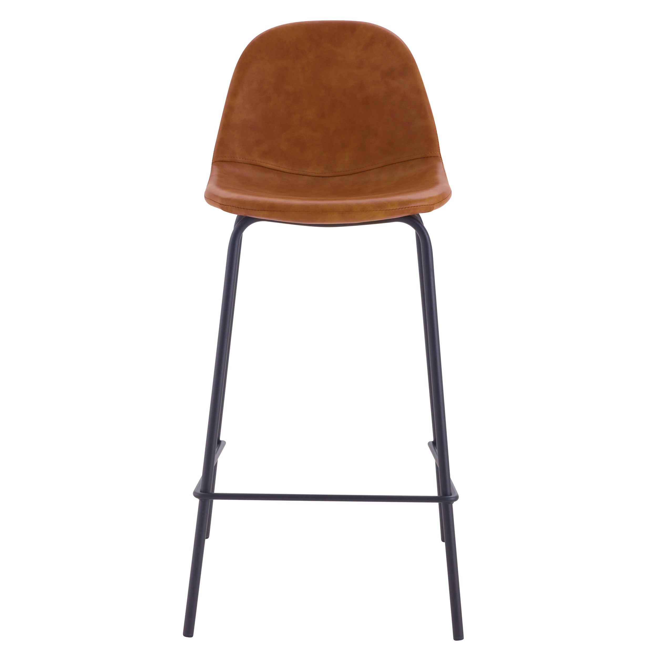 Chaise pour îlot central en cuir synthétique camel et pieds noirs vue de face - Maison Pavane