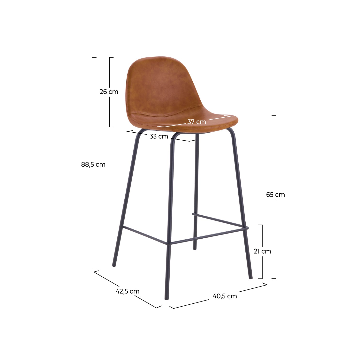 Dimensions de la chaise pour îlot central Henrik camel 65 cm - Maison Pavane
