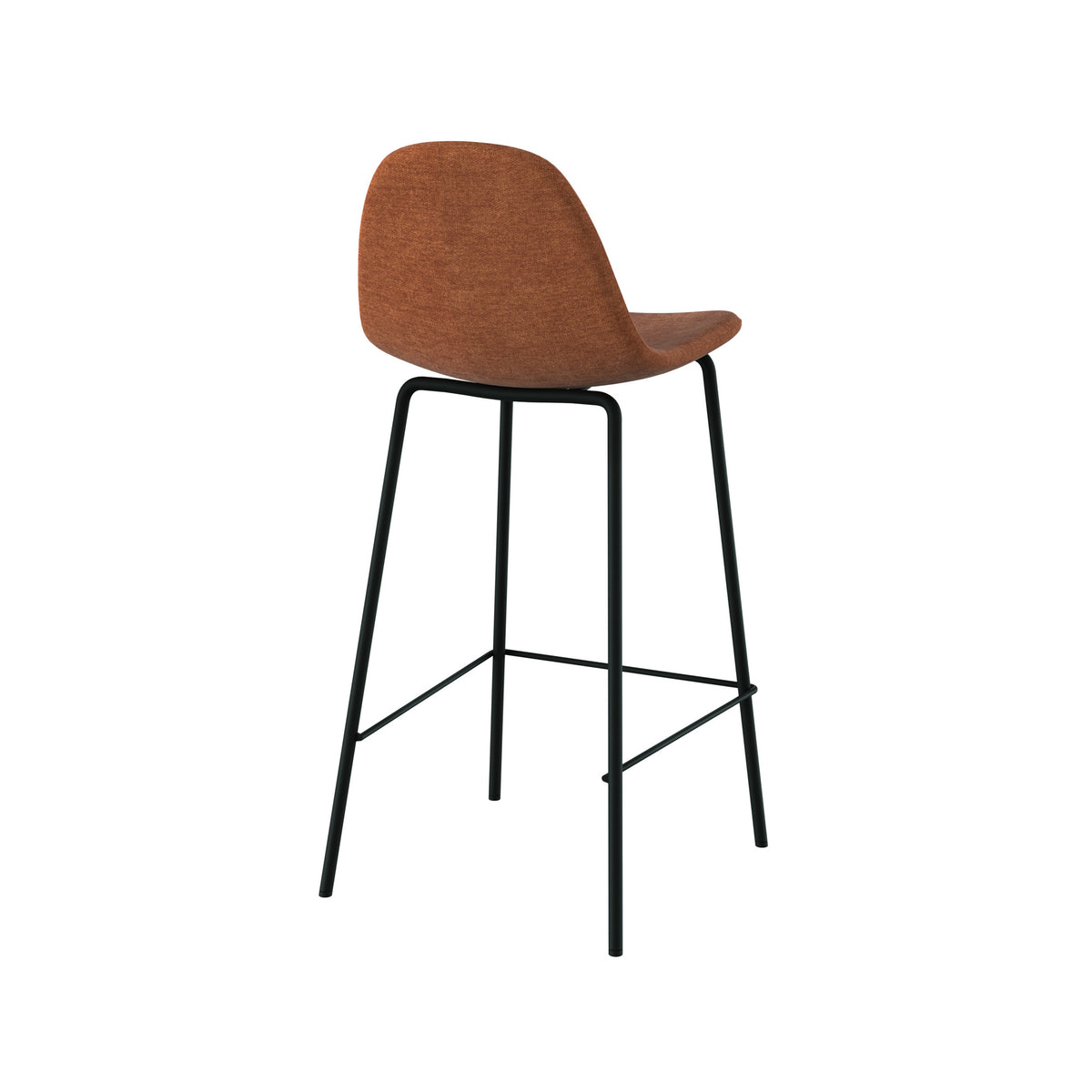 Chaise pour îlot central Henrik en tissu terracotta et pieds en métal noir, vue trois-quarts arrière - Maison Pavane