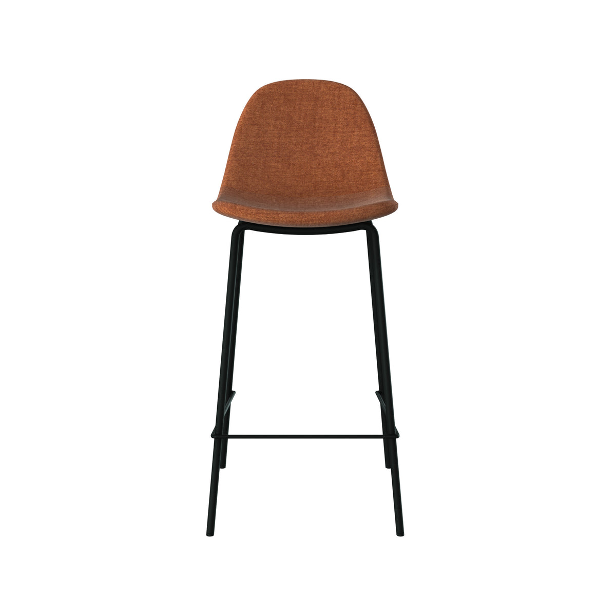 Chaise pour îlot central Henrik en tissu terracotta et pieds en métal noir, vue de face - Maison Pavane
