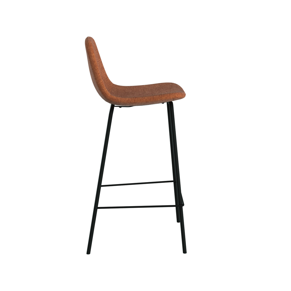 Chaise pour îlot central Henrik en tissu terracotta et pieds en métal noir, vue de profil - Maison Pavane