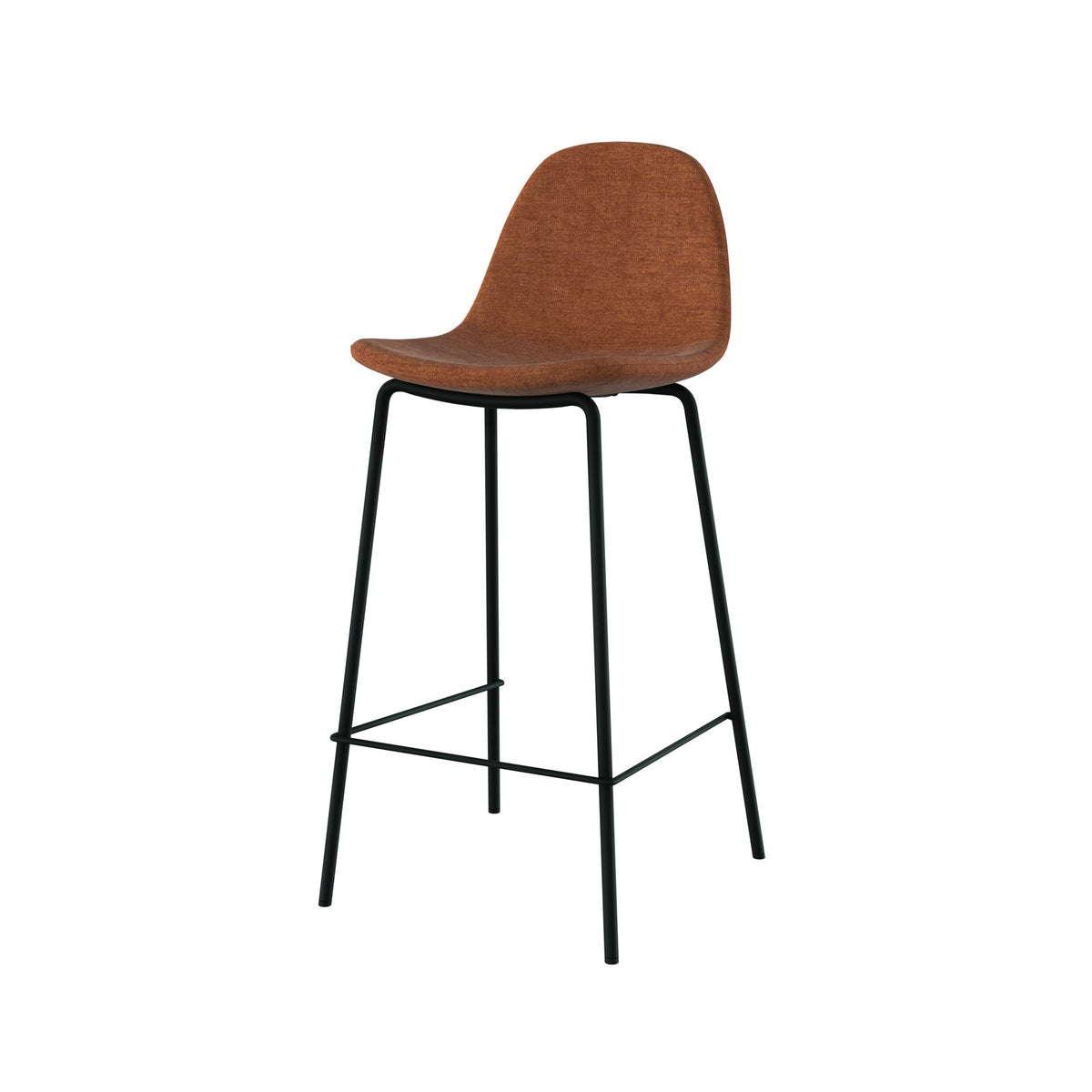 Chaise pour îlot central Henrik en tissu terracotta et pieds en métal noir, vue trois-quarts - Maison Pavane