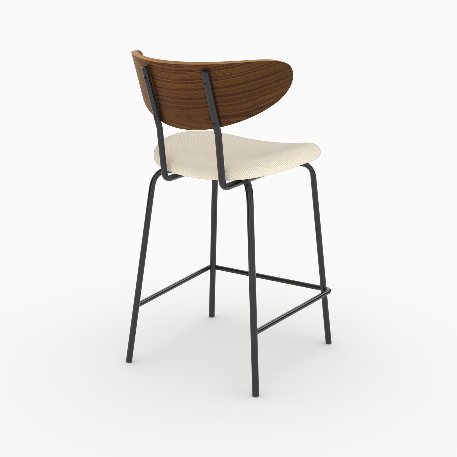 Chaise pour îlot central Jade en velours côtelé blanc crème, vue de trois quarts arrière - Maison Pavane