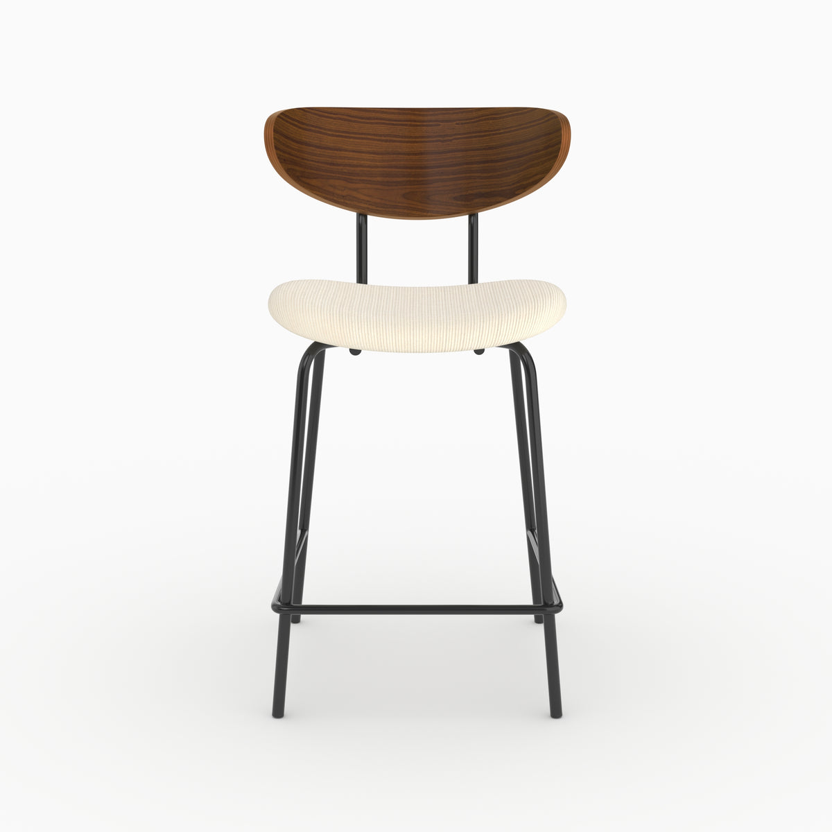 Chaise pour îlot central Jade en velours côtelé blanc crème, assise 64,5 cm, vue de face - Maison Pavane