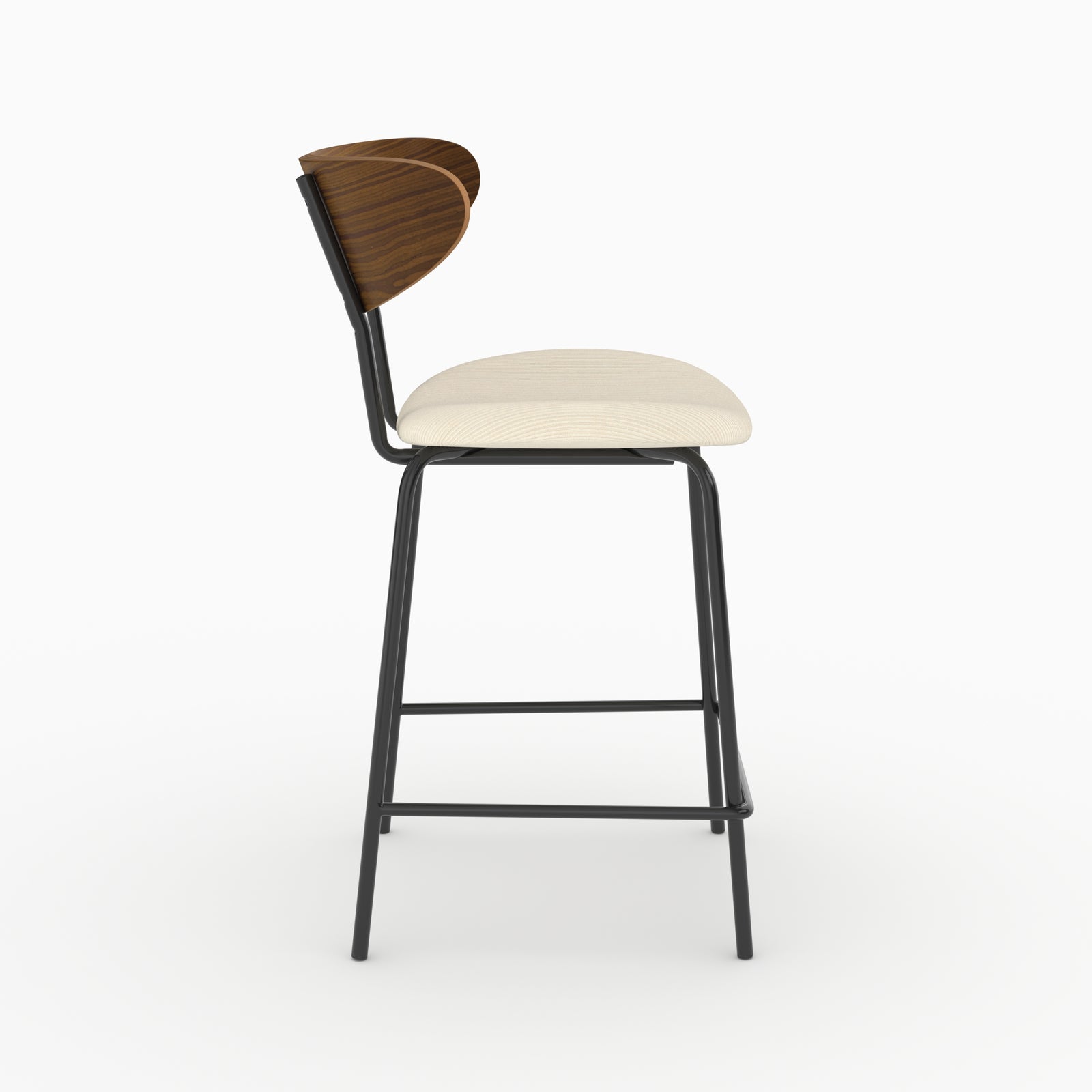 Chaise pour îlot central Jade en velours côtelé blanc crème, vue de profil avec repose-pieds - Maison Pavane