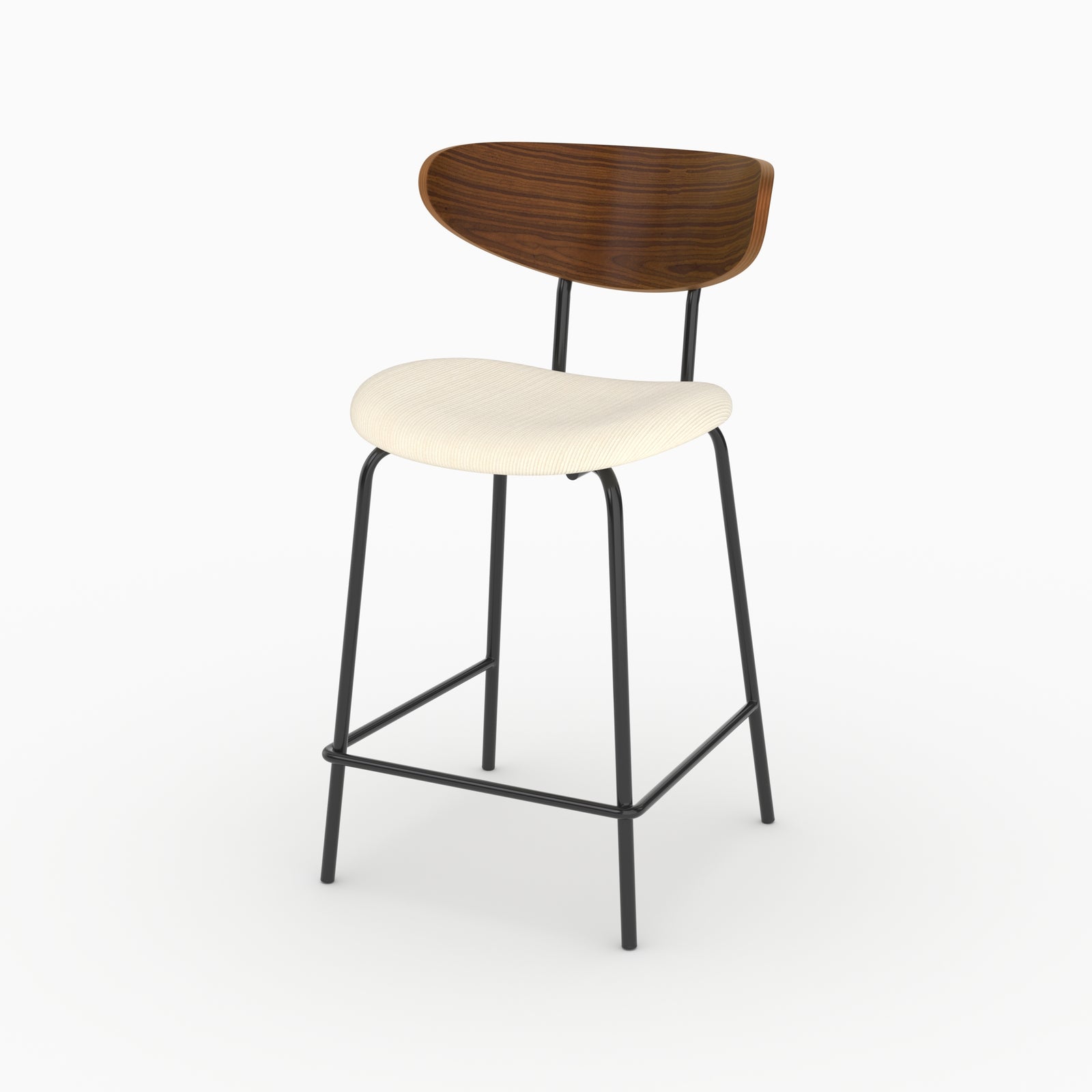 Chaise pour îlot central Jade en velours côtelé blanc crème, vue de trois quarts - Maison Pavane