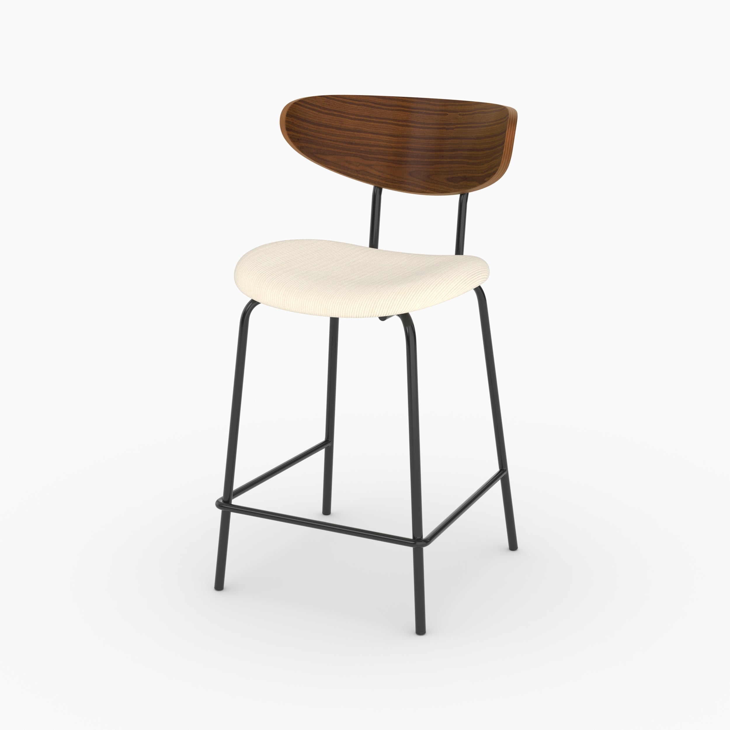 Chaise pour îlot central Jade en velours côtelé blanc crème, vue de trois quarts - Maison Pavane