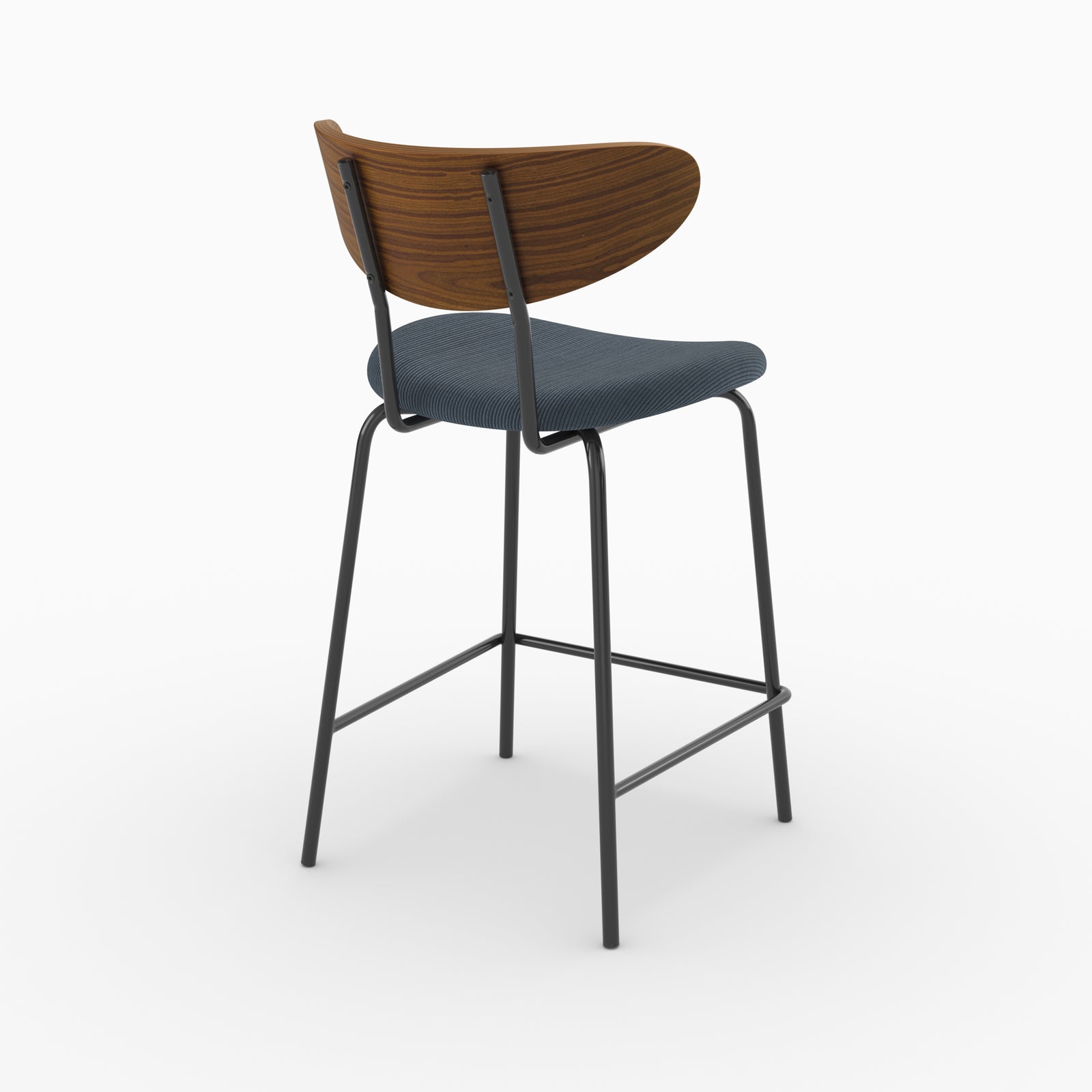 Chaise pour îlot central Jade en velours côtelé bleu marine, vue de trois quarts arrière - Maison Pavane