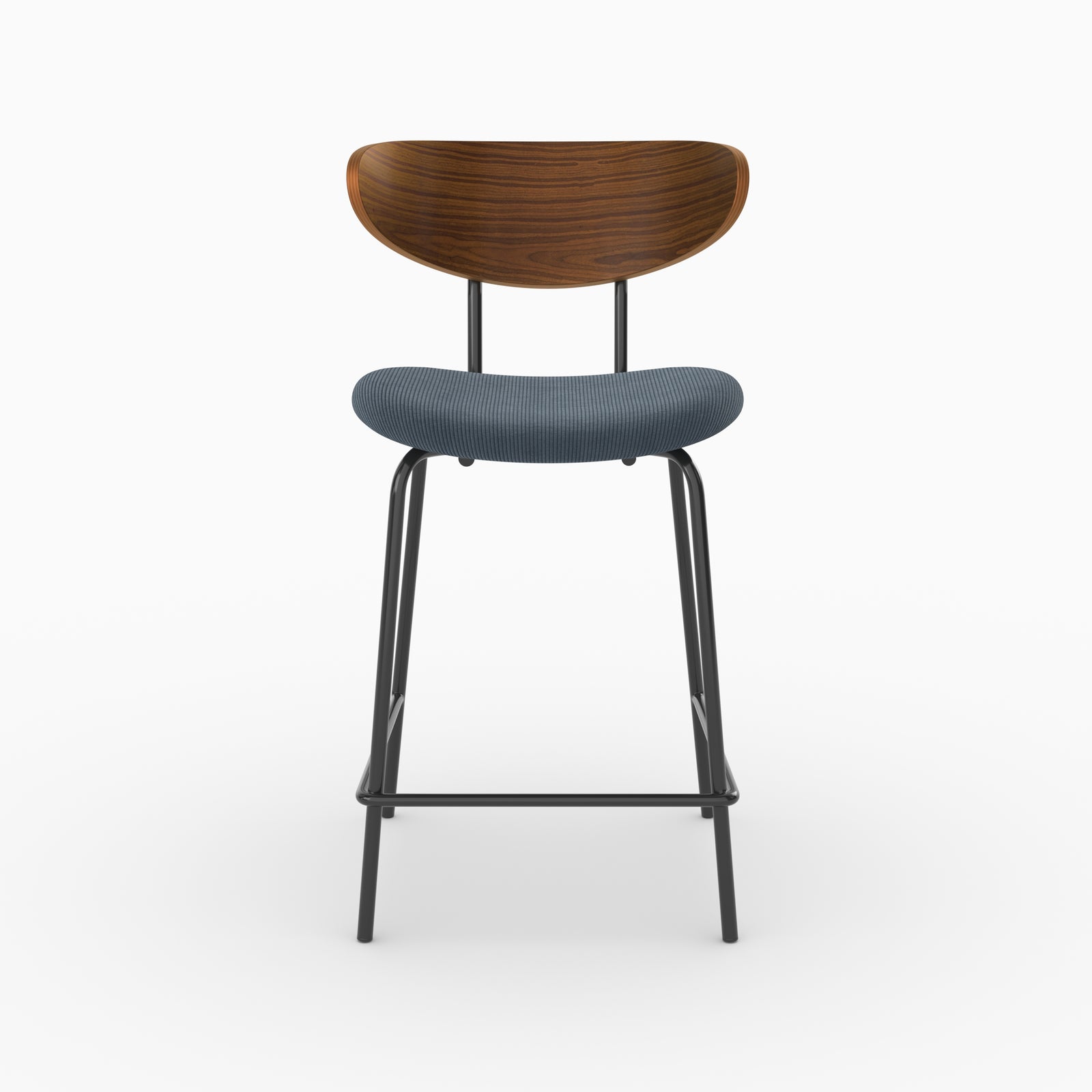 Chaise pour îlot central Jade en velours côtelé bleu marine, assise 64,5 cm, vue de face - Maison Pavane