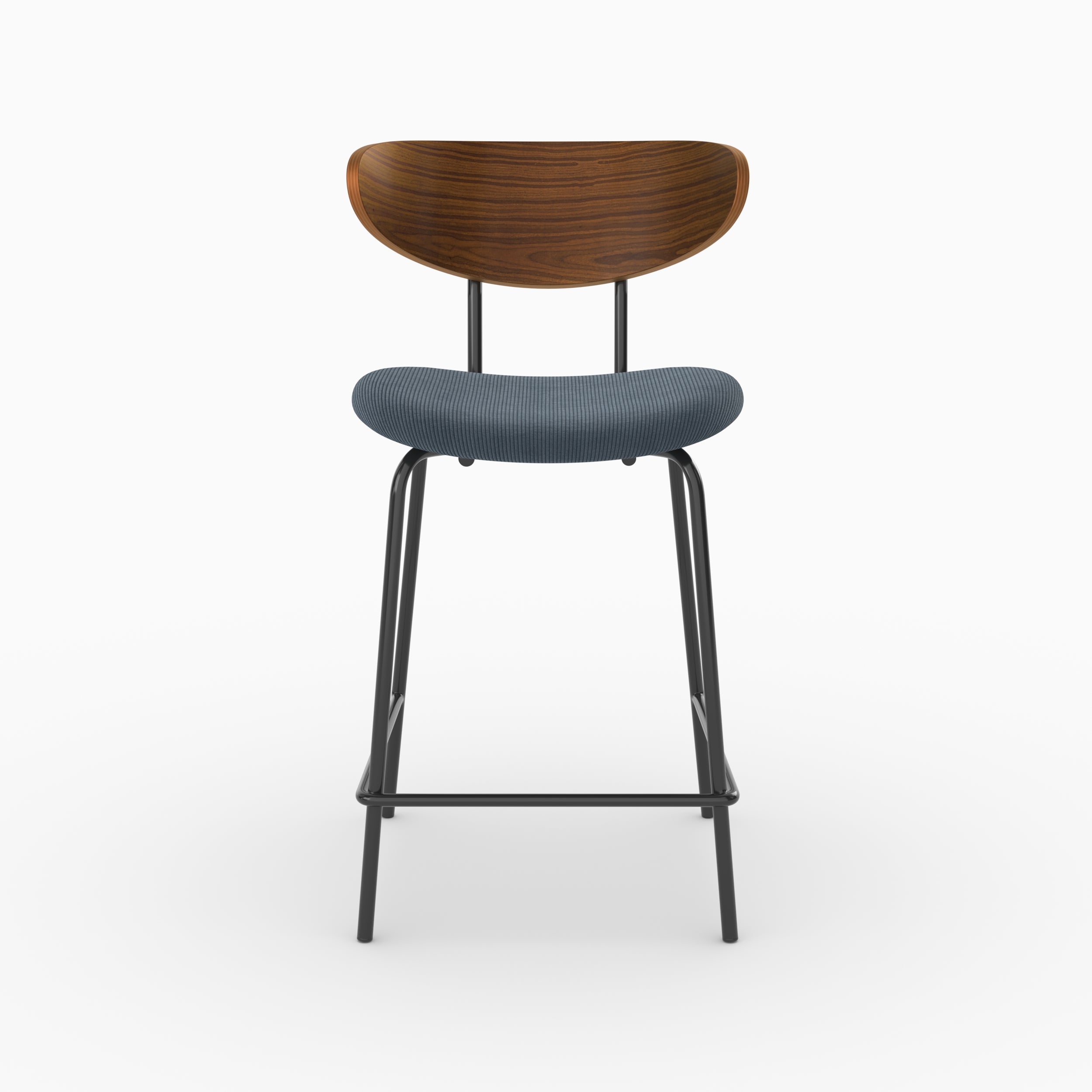 Chaise pour îlot central Jade en velours côtelé bleu marine, assise 64,5 cm, vue de face - Maison Pavane