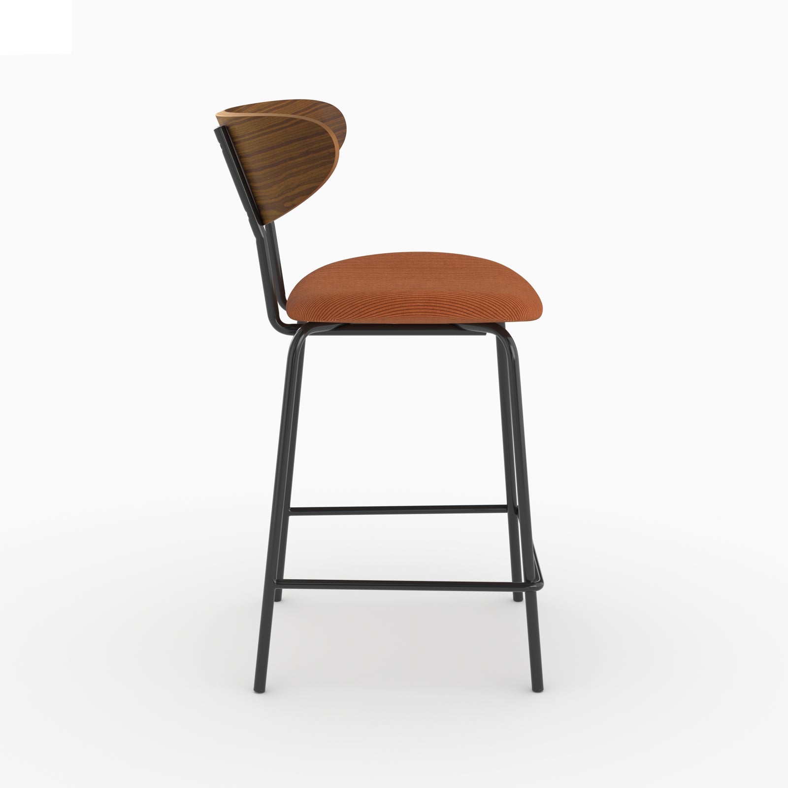 Chaise pour îlot central Jade en velours côtelé terracotta, vue de profil avec repose-pieds - Maison Pavane