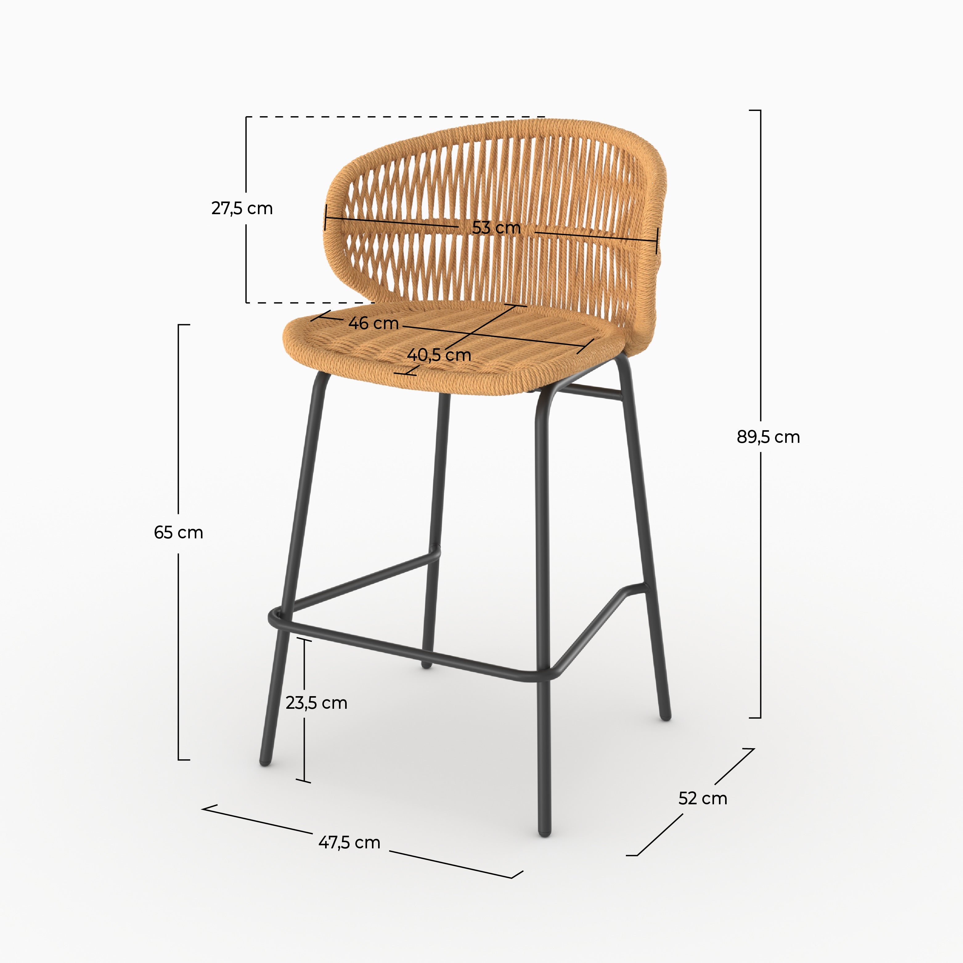Lot de 2 chaises pour îlot central de jardin 65 cm Lara en rotin synthétique