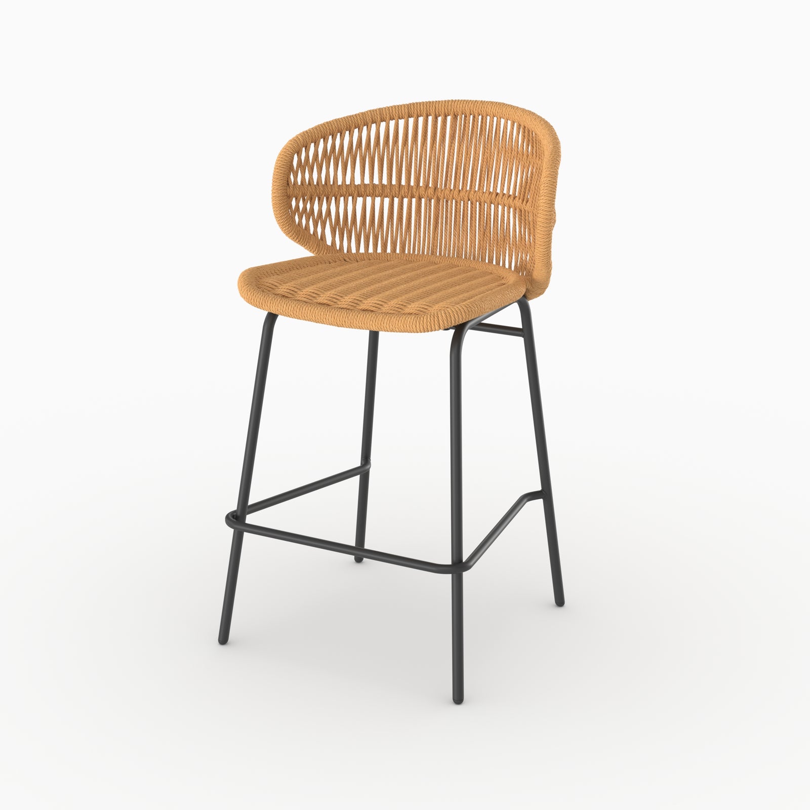 Chaise de bar de jardin Lara en rotin synthétique naturel, vue trois-quarts - Maison Pavane