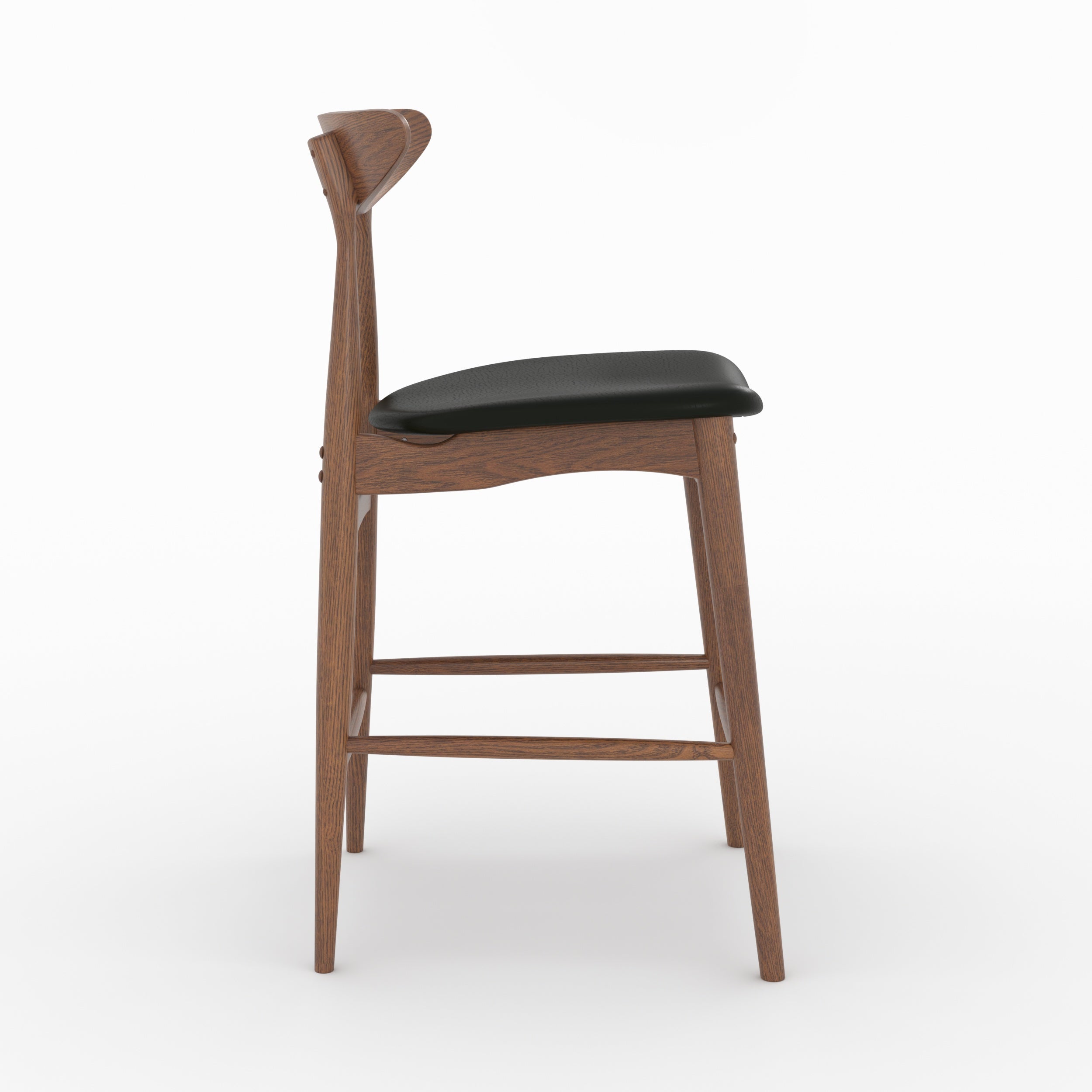 Lot de 2 chaises pour ilot central Josette 63,5 cm en cuir synthétique noir et bois d'hévéa