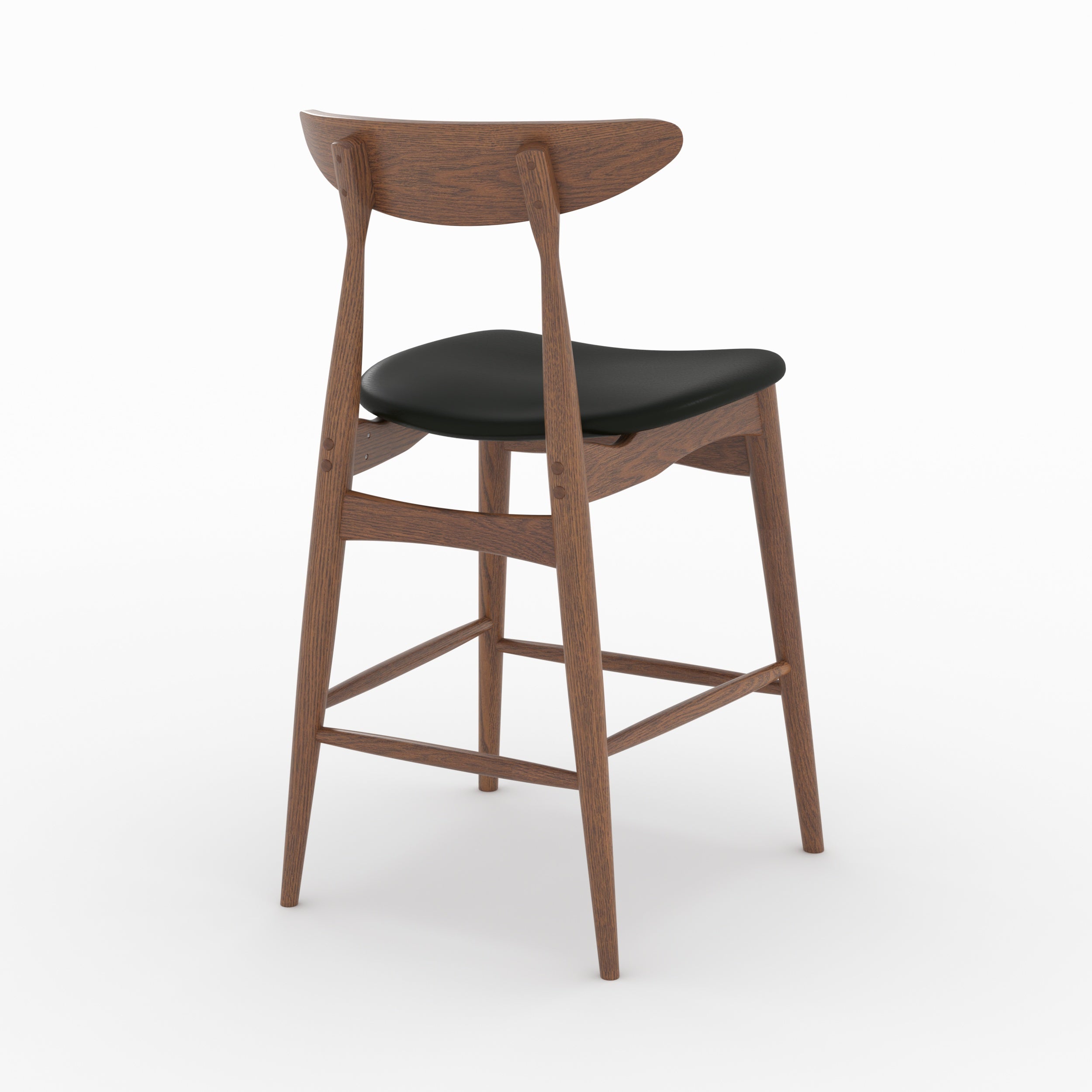 Lot de 2 chaises pour ilot central Josette 63,5 cm en cuir synthétique noir et bois d'hévéa