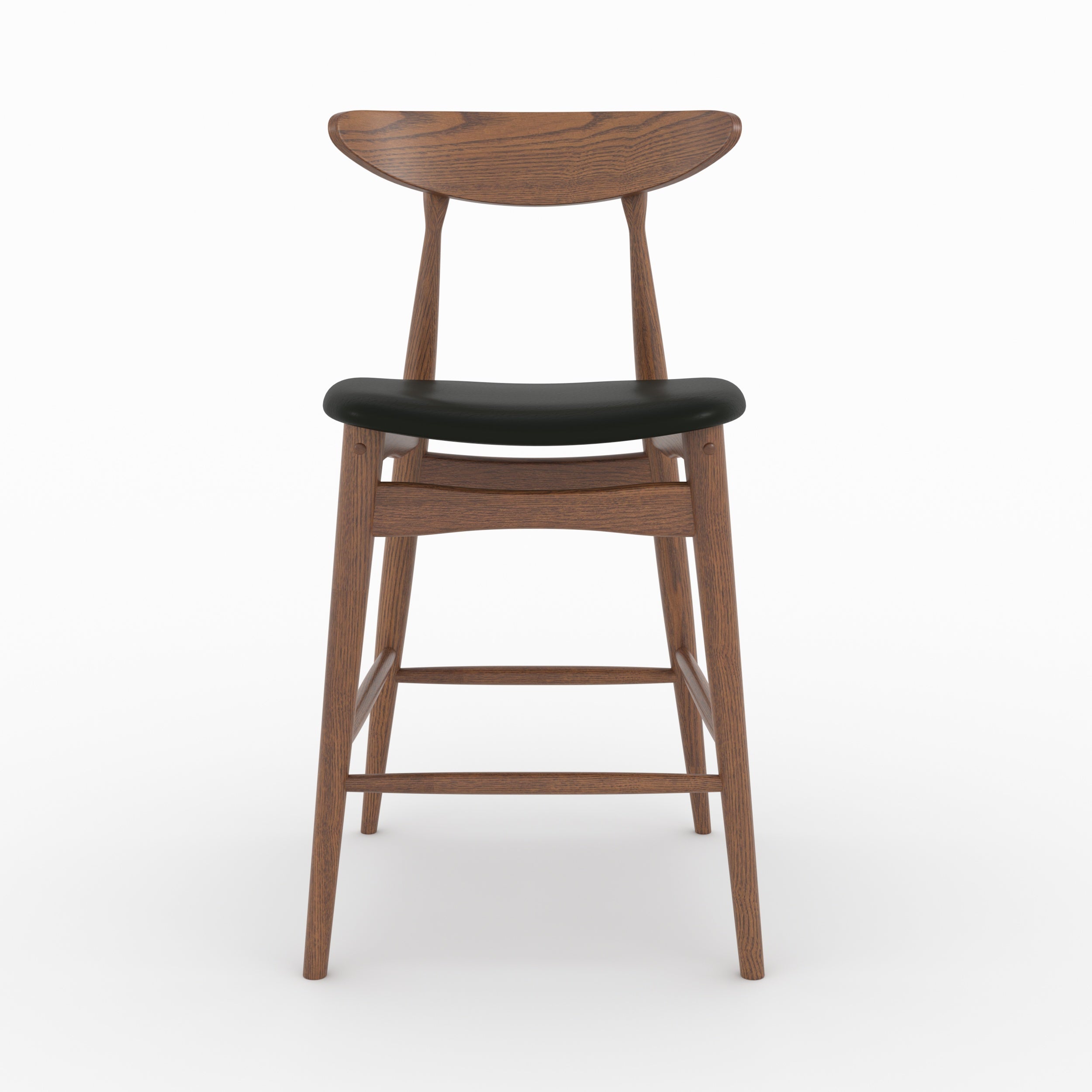 Lot de 2 chaises pour ilot central Josette 63,5 cm en cuir synthétique noir et bois d'hévéa