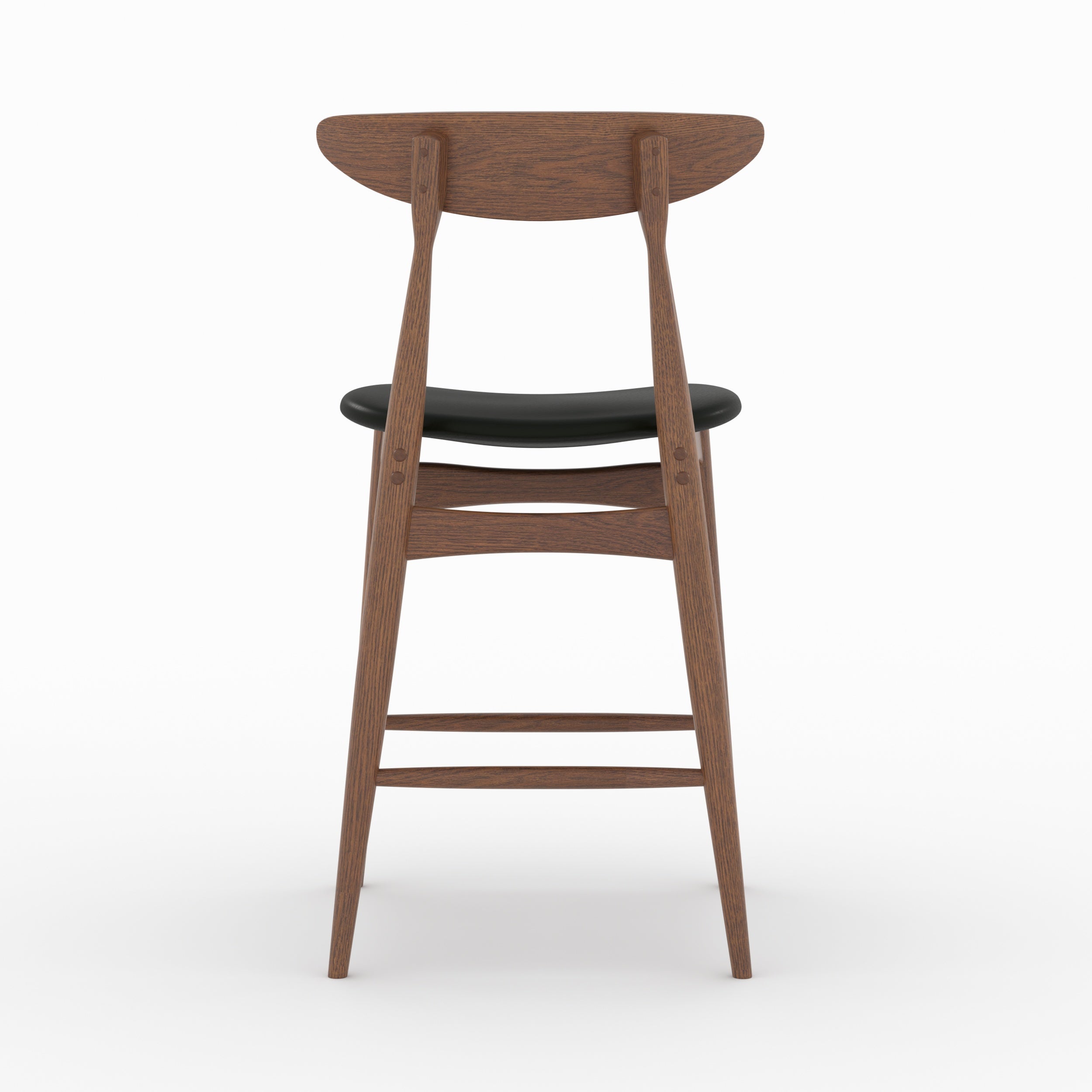 Lot de 2 chaises pour ilot central Josette 63,5 cm en cuir synthétique noir et bois d'hévéa