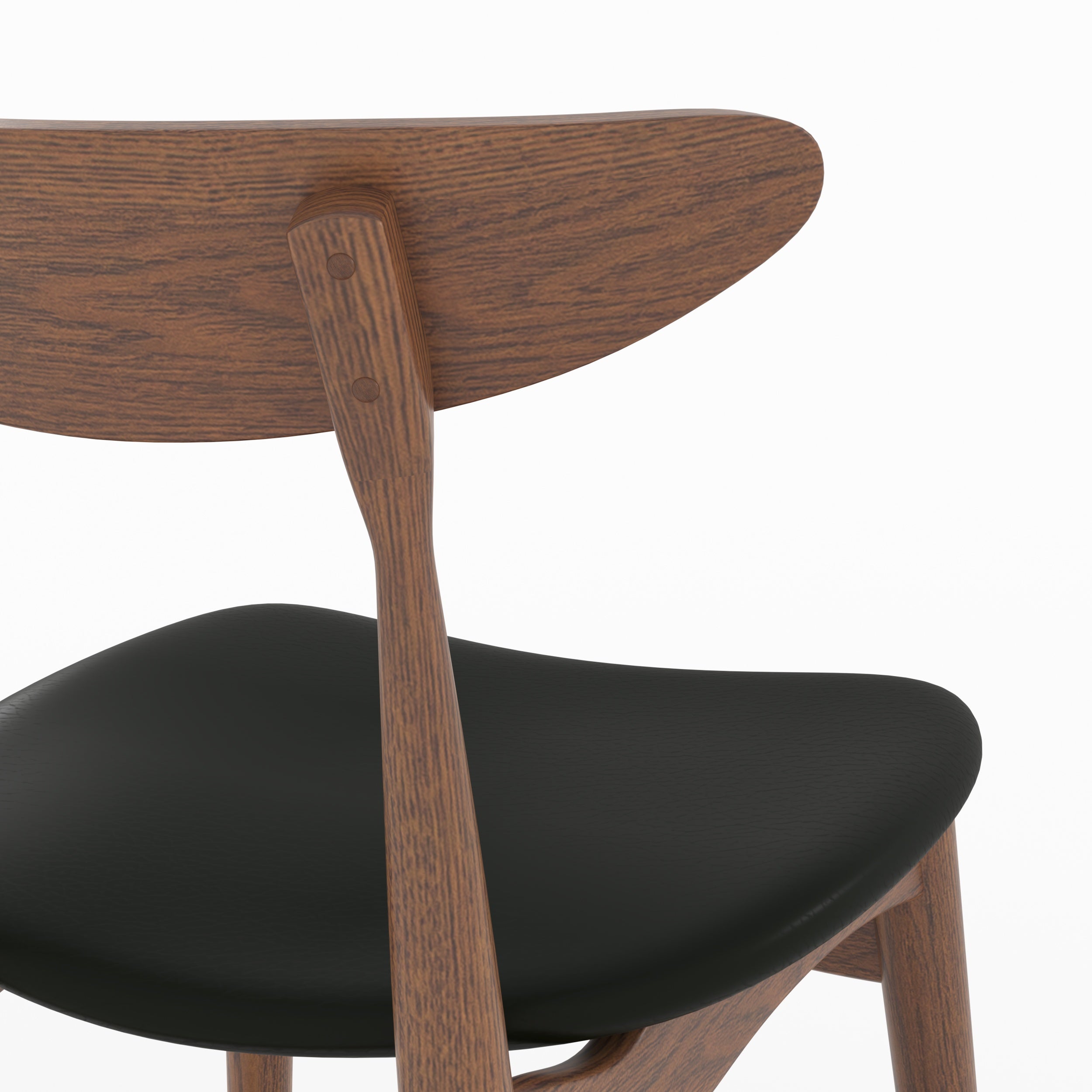 Lot de 2 chaises pour ilot central Josette 63,5 cm en cuir synthétique noir et bois d'hévéa
