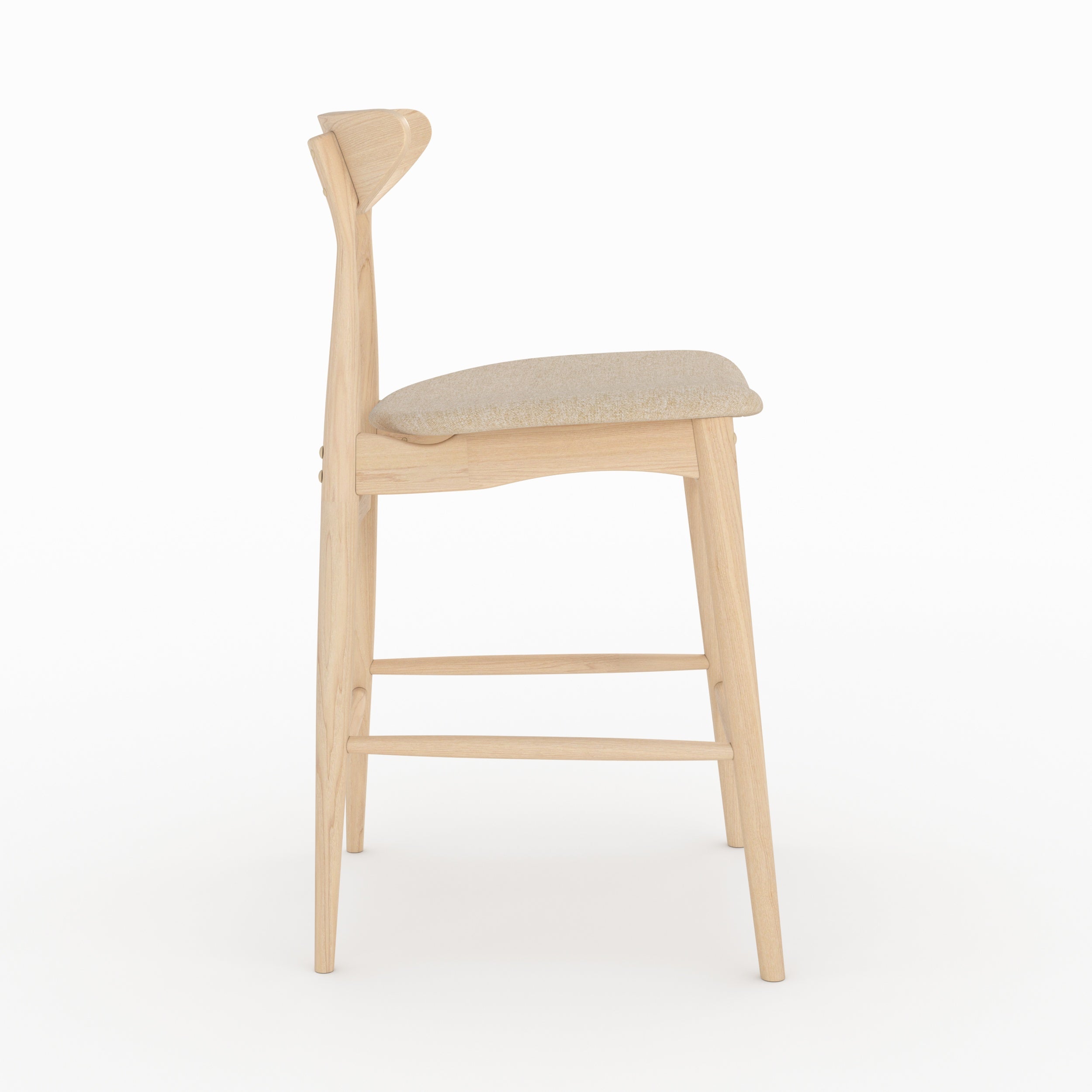 Lot de 2 chaises pour ilot central Josette 63,5 cm en tissu beige et bois d'hévéa clair