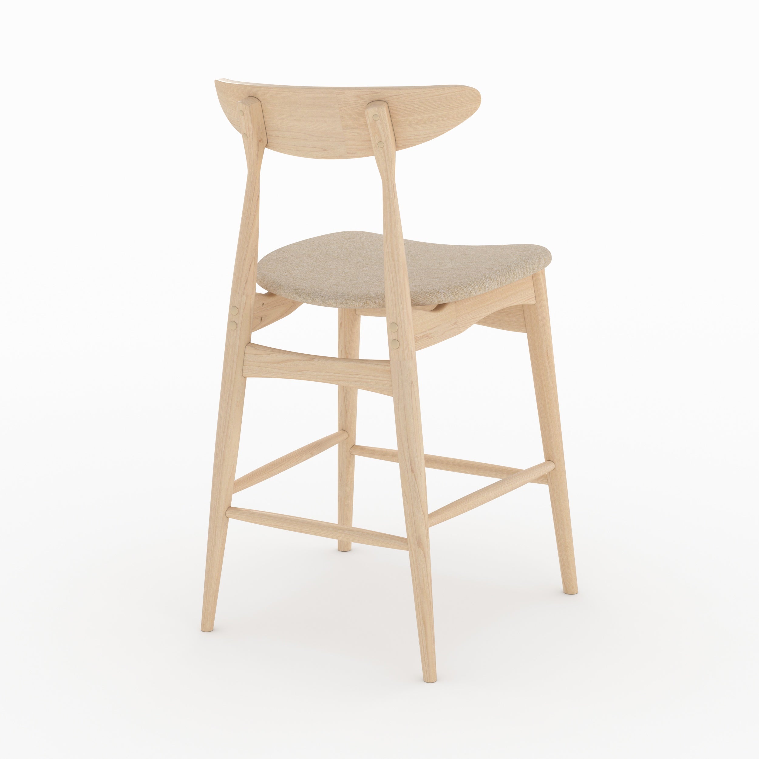 Lot de 2 chaises pour ilot central Josette 63,5 cm en tissu beige et bois d'hévéa clair
