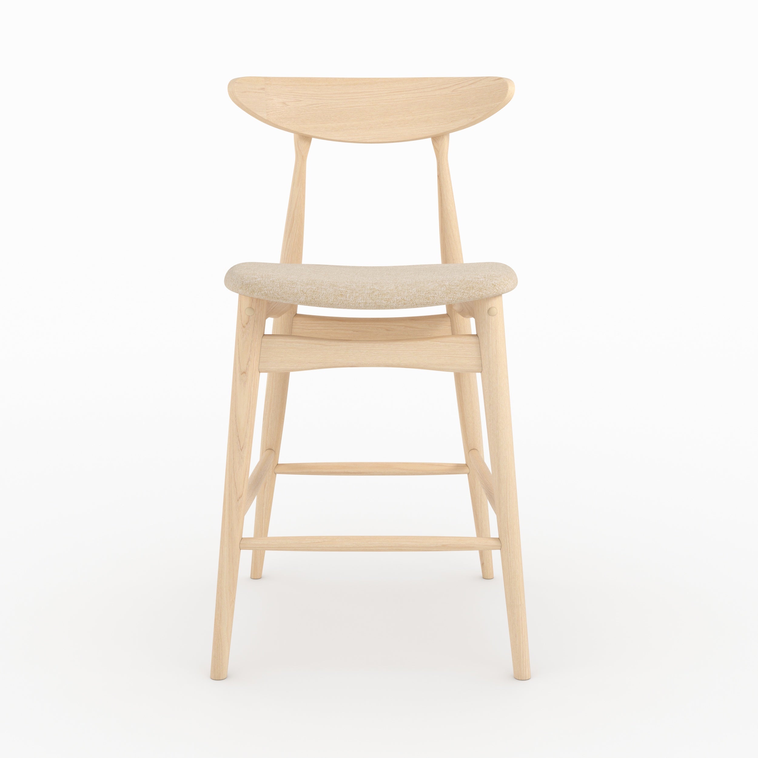 Lot de 2 chaises pour ilot central Josette 63,5 cm en tissu beige et bois d'hévéa clair