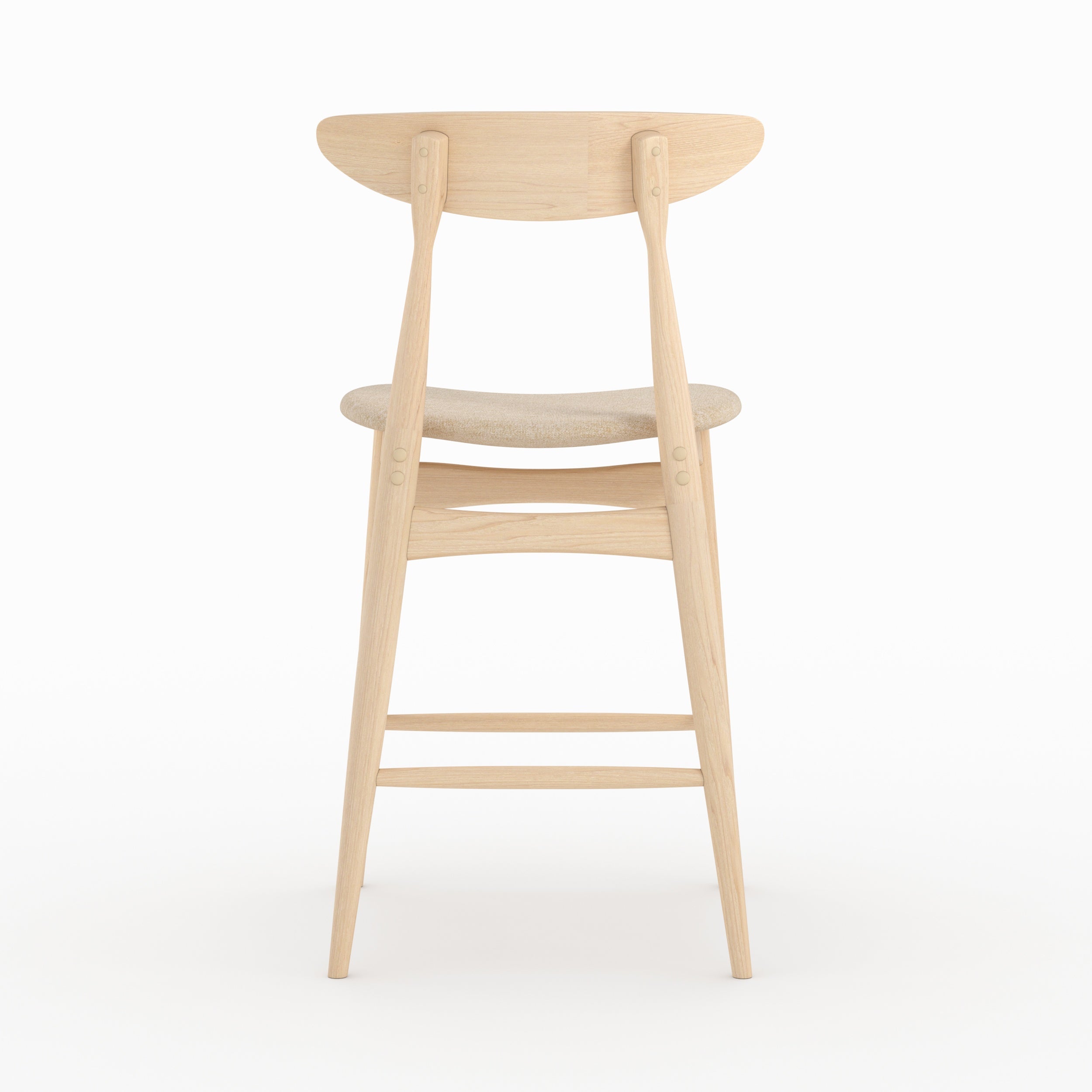 Lot de 2 chaises pour ilot central Josette 63,5 cm en tissu beige et bois d'hévéa clair
