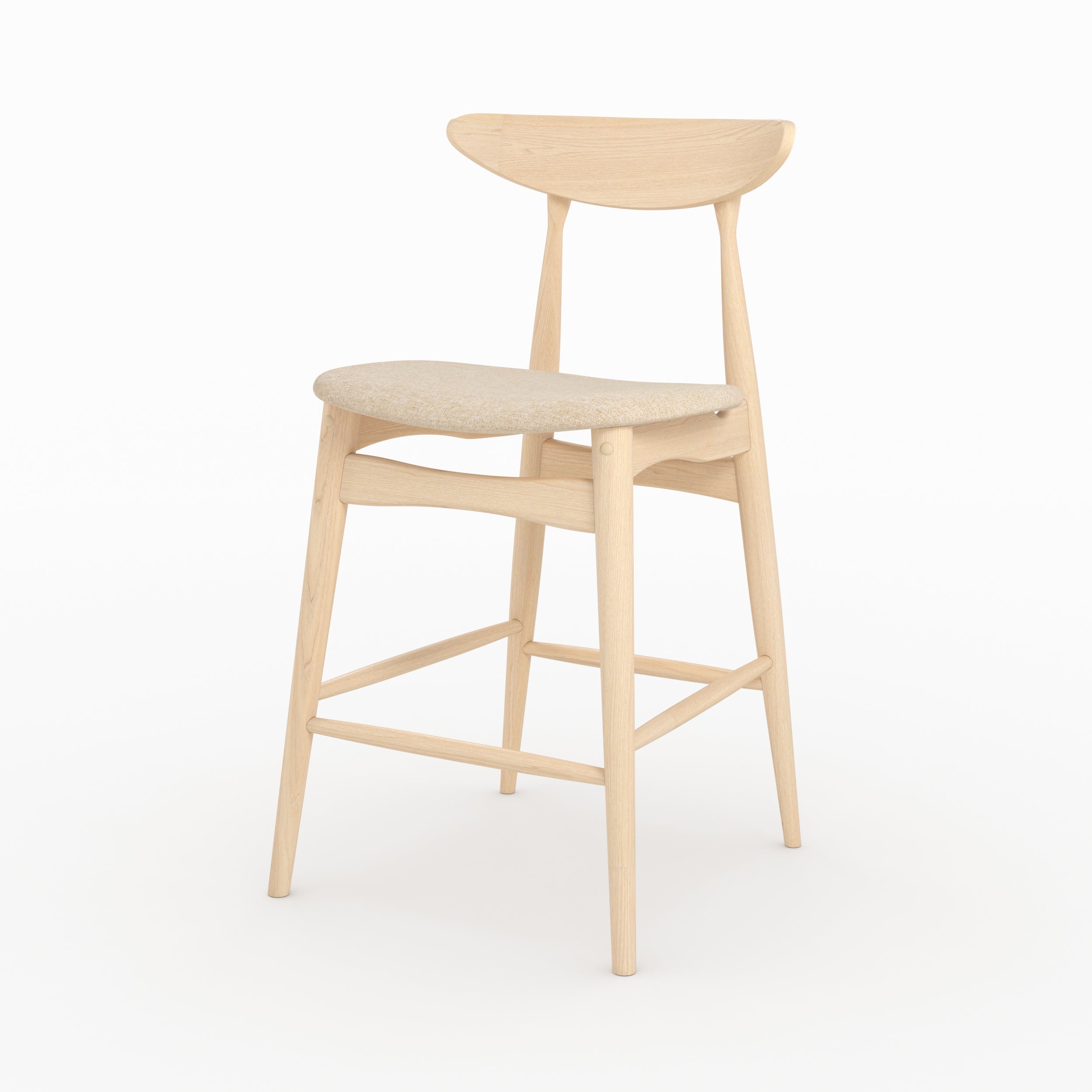 Lot de 2 chaises pour ilot central Josette 63,5 cm en tissu beige et bois d'hévéa clair