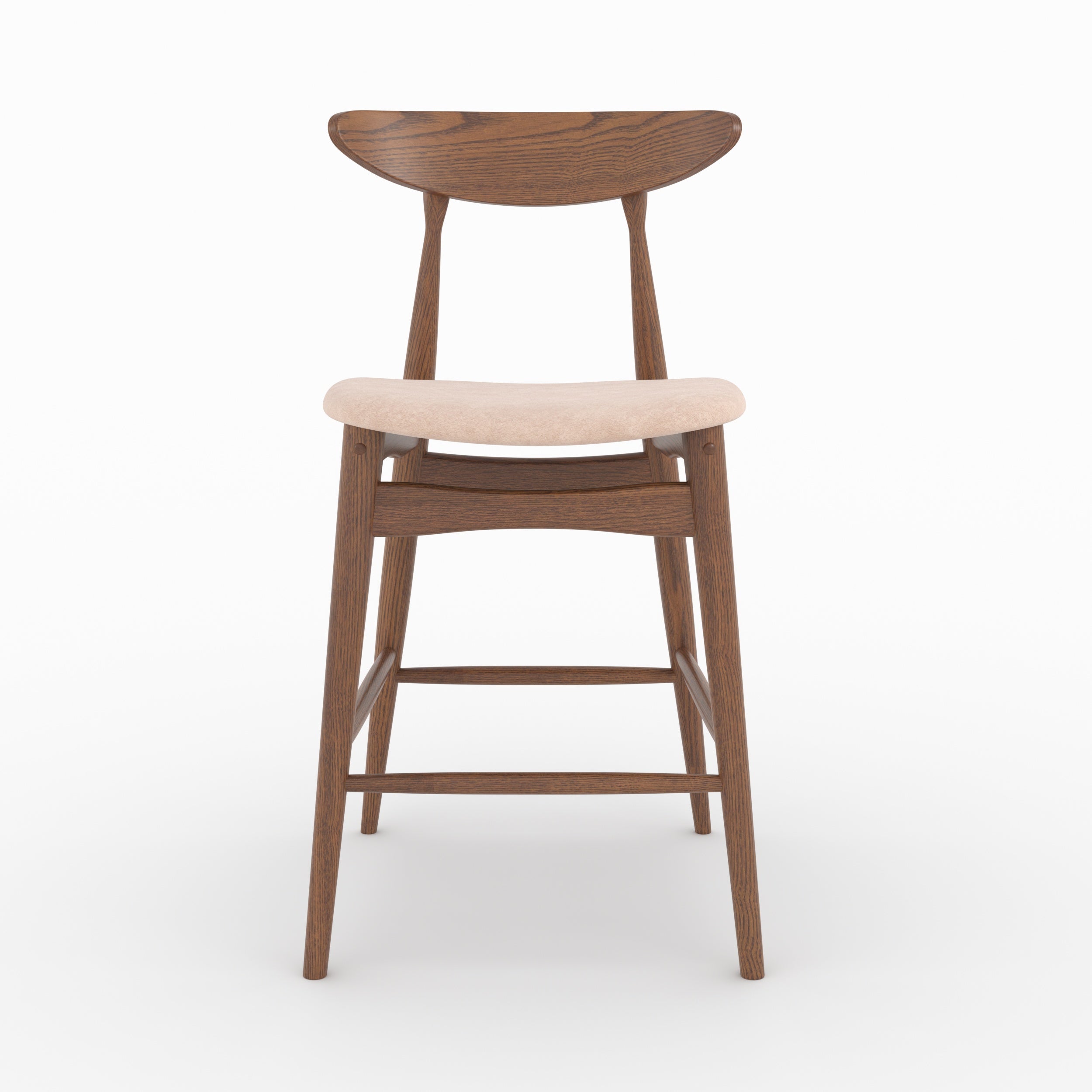 Lot de 2 chaises pour ilot central Josette 63,5 cm en tissu beige et bois d'hévéa foncé