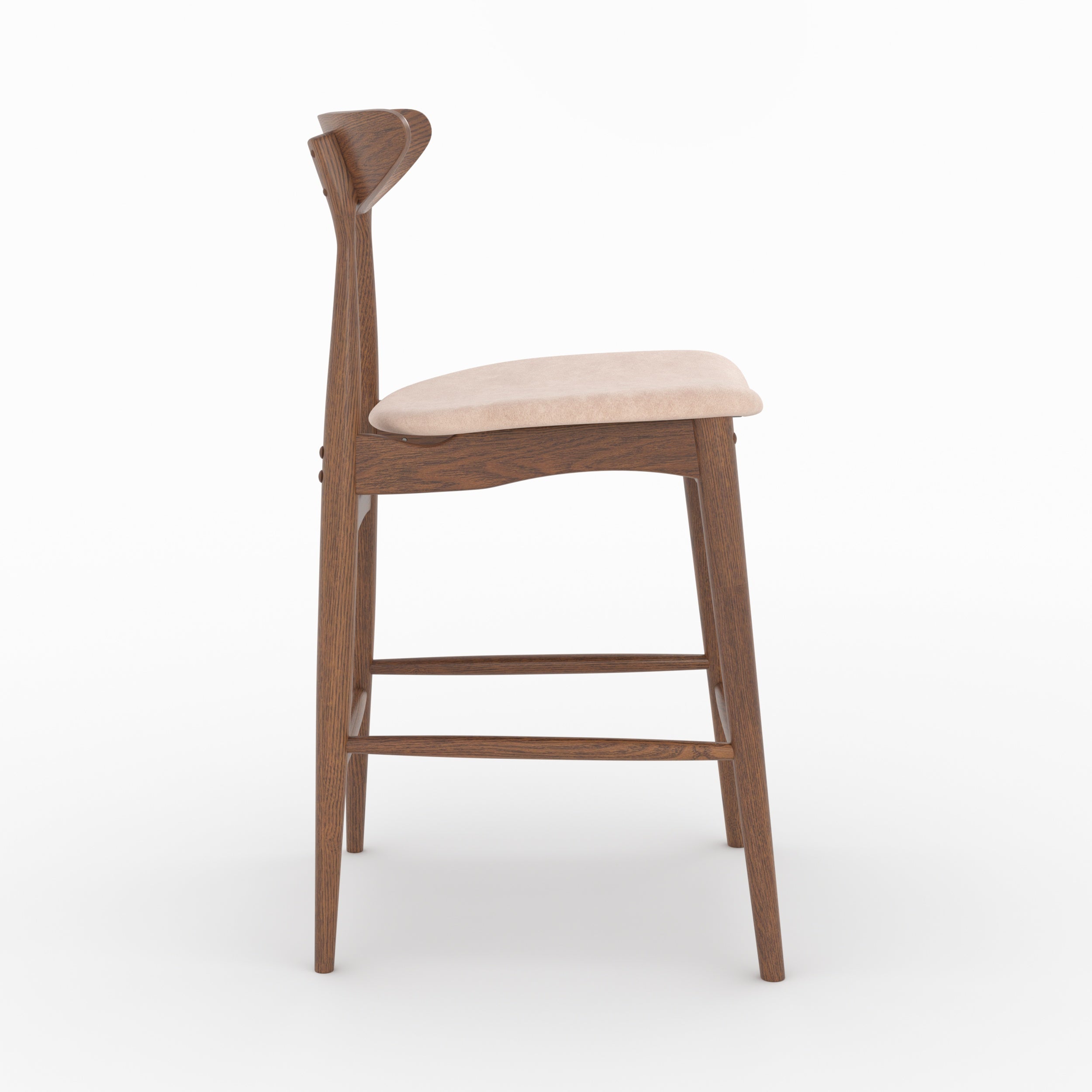 Lot de 2 chaises pour ilot central Josette 63,5 cm en tissu beige et bois d'hévéa foncé