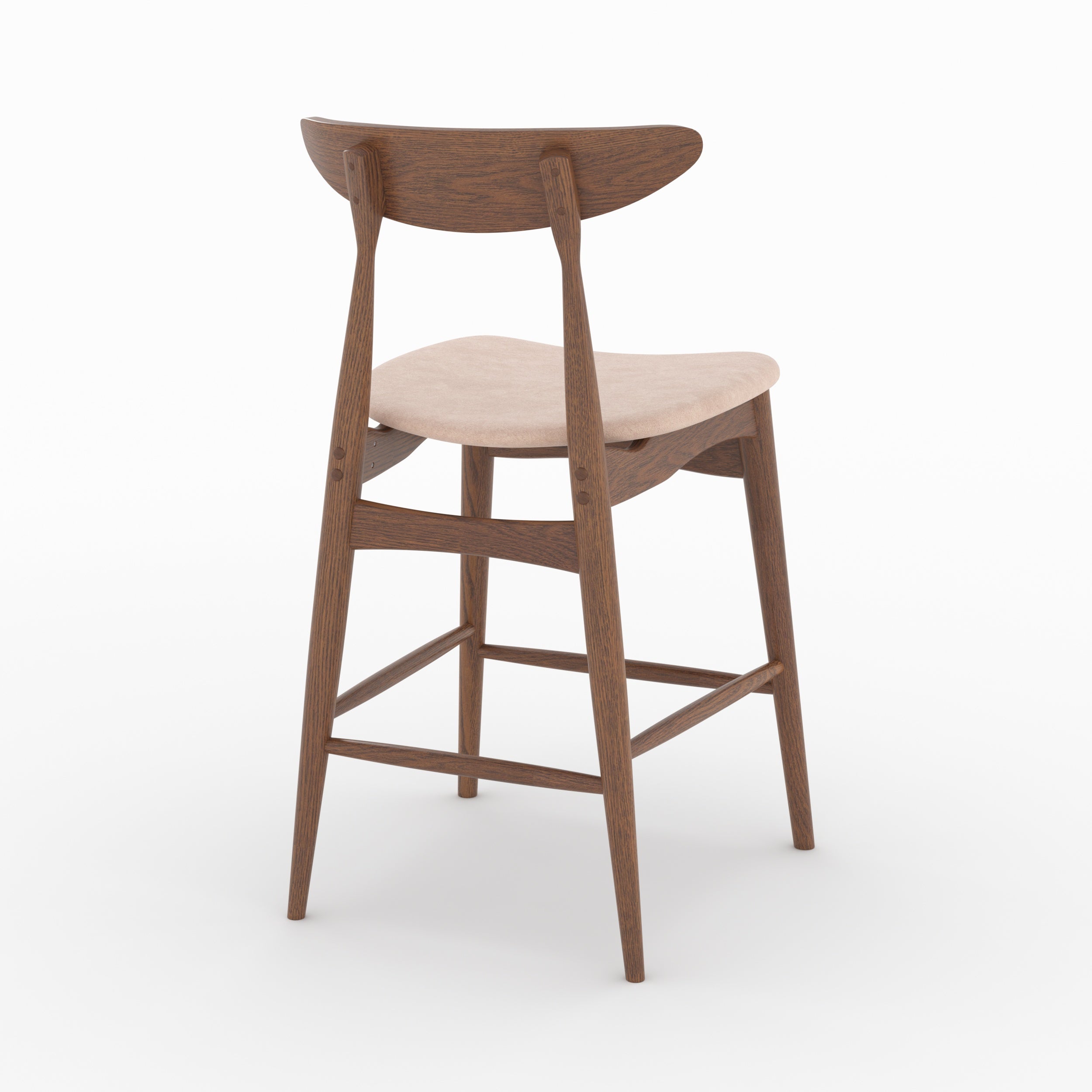 Lot de 2 chaises pour ilot central Josette 63,5 cm en tissu beige et bois d'hévéa foncé