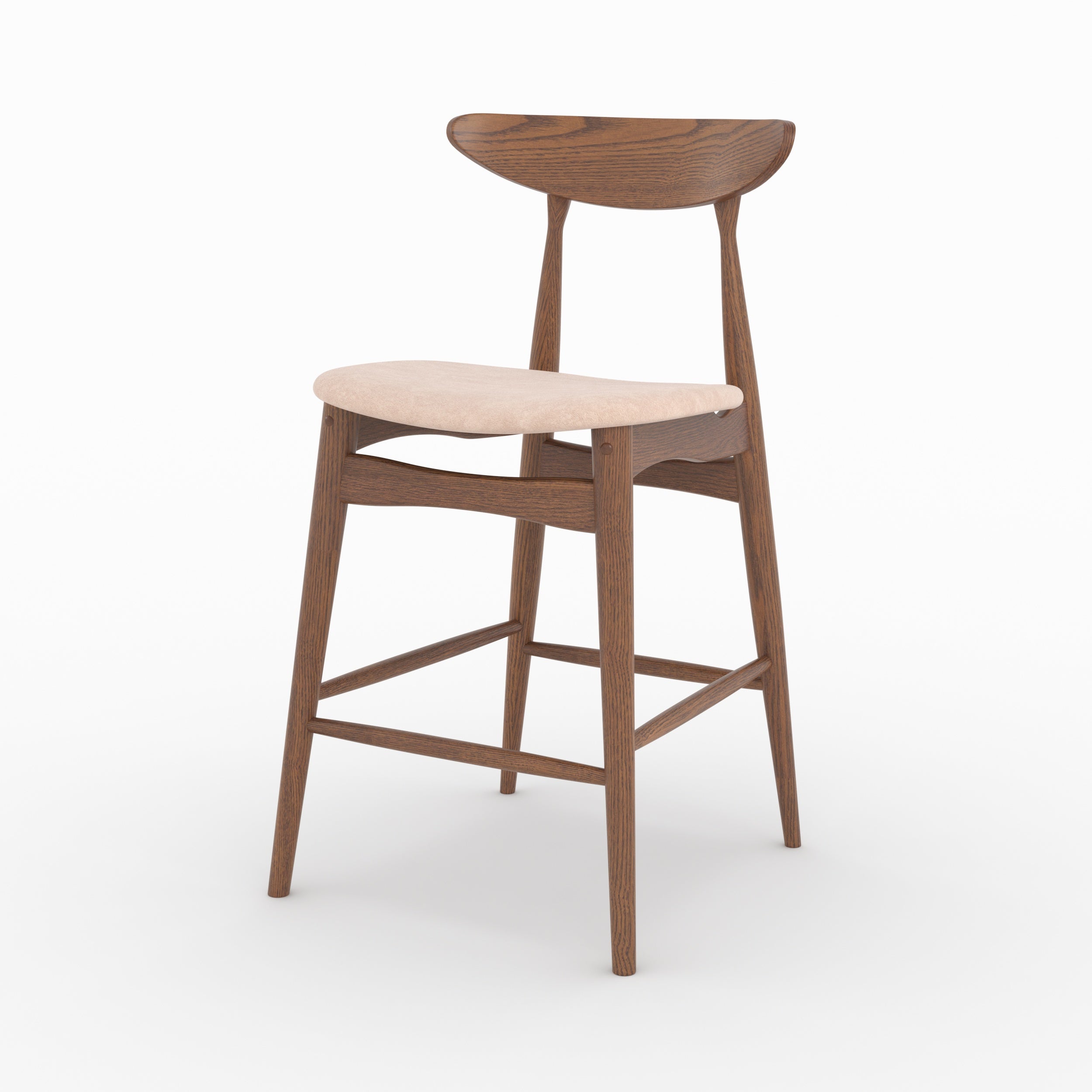 Lot de 2 chaises pour ilot central Josette 63,5 cm en tissu beige et bois d'hévéa foncé