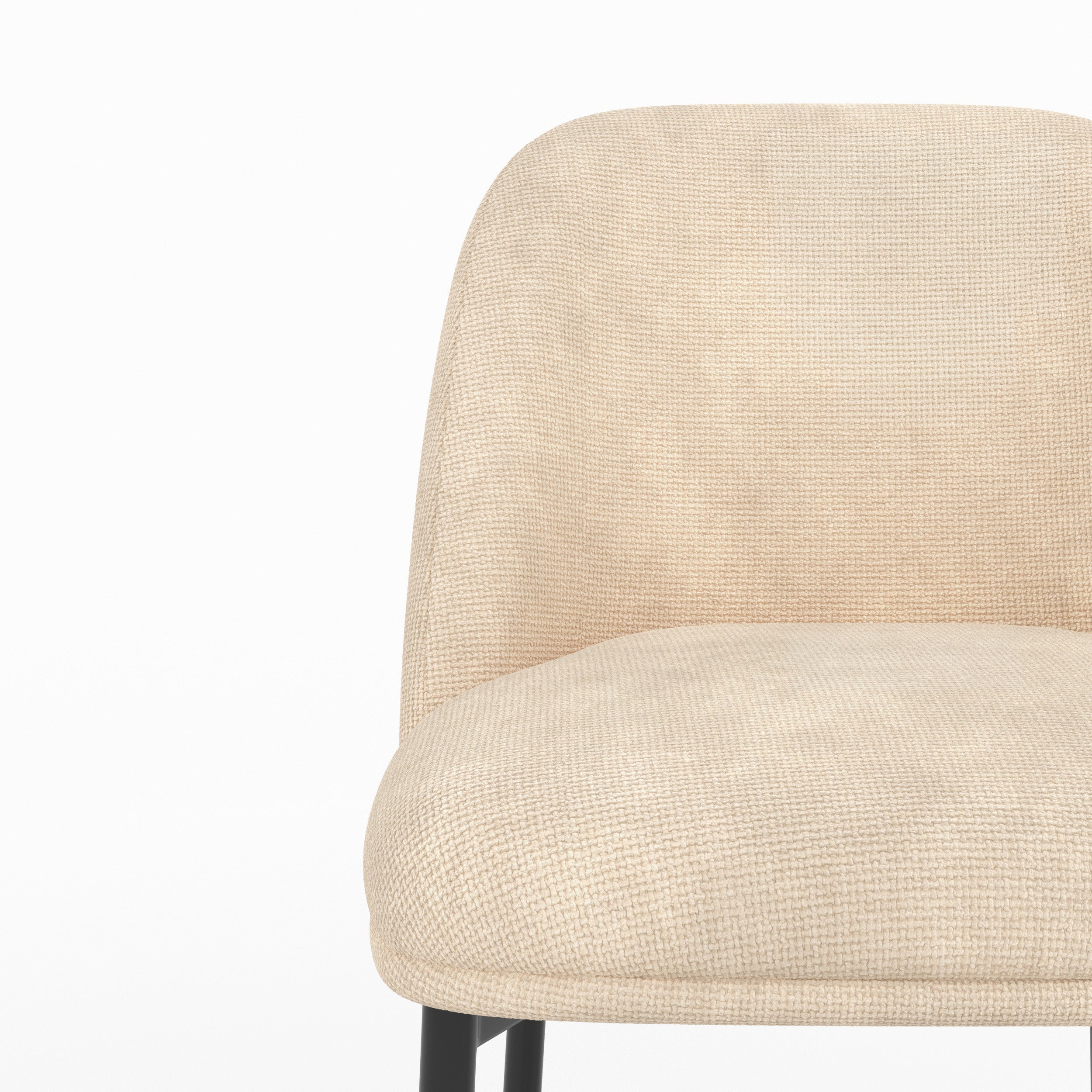 Détail de l'assise et du dossier en tissu beige de la chaise pour îlot central Noah - Maison Pavane