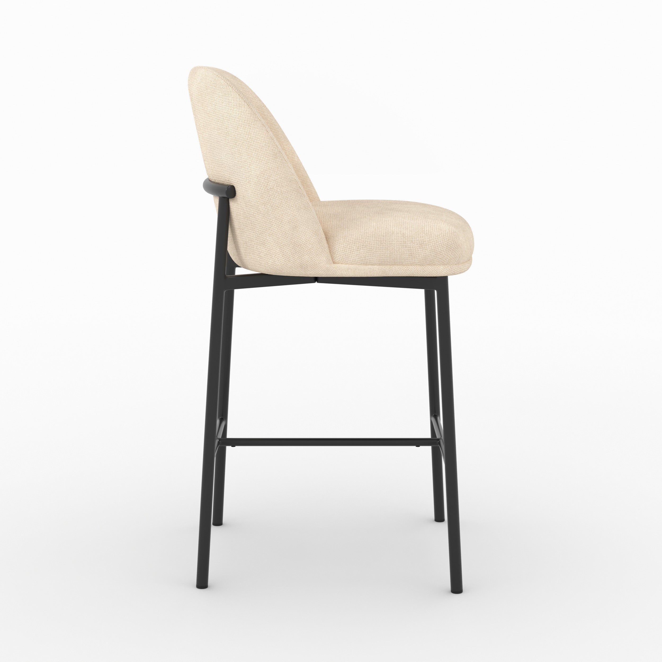 Chaise pour îlot central Noah en tissu beige, vue de profil avec repose-pieds - Maison Pavane